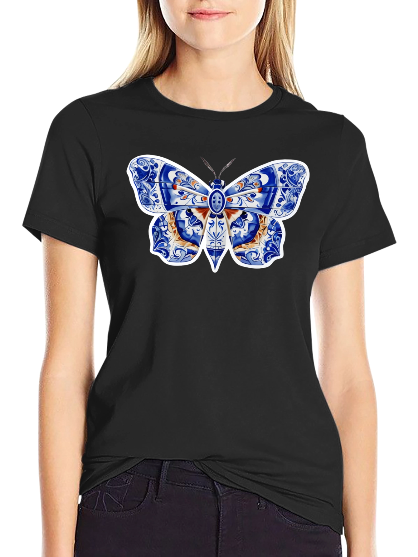 Butterfly Tile Pattern Tee - Stylish Graphic Print