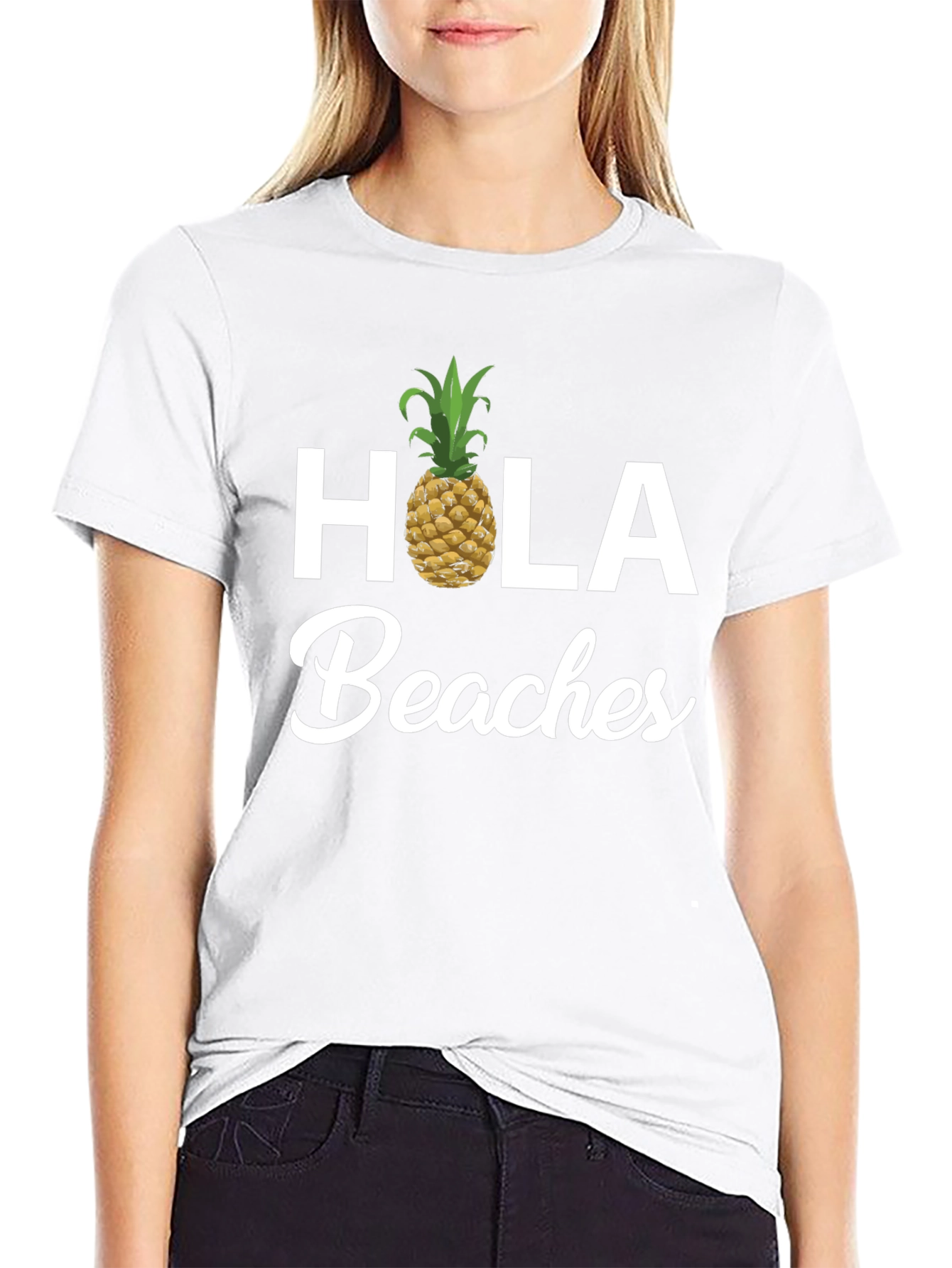 Hola Beaches Pineapple Graphic Tee - Summer Vacation Shirt