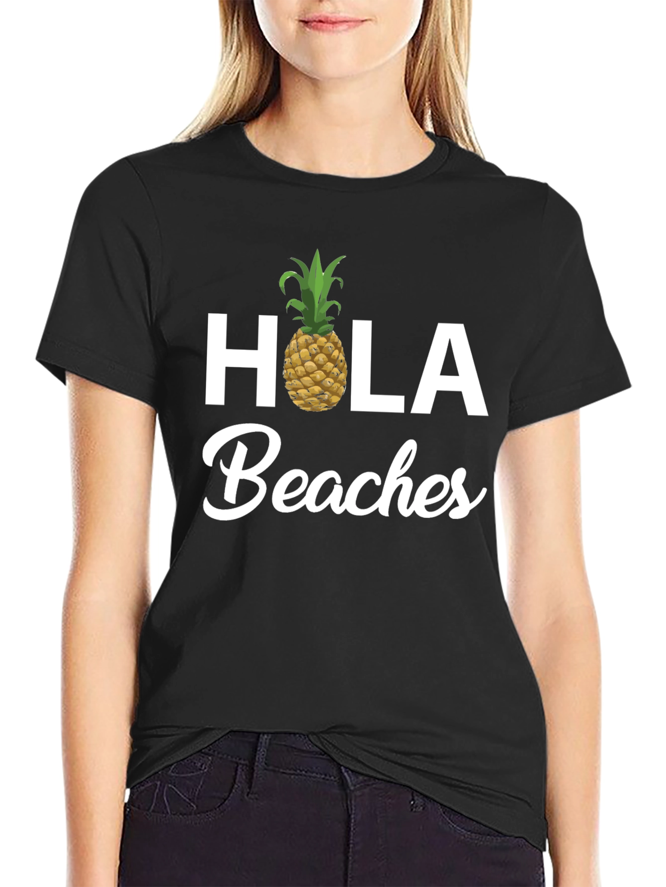 Hola Beaches Pineapple Graphic Tee - Summer Vacation Shirt