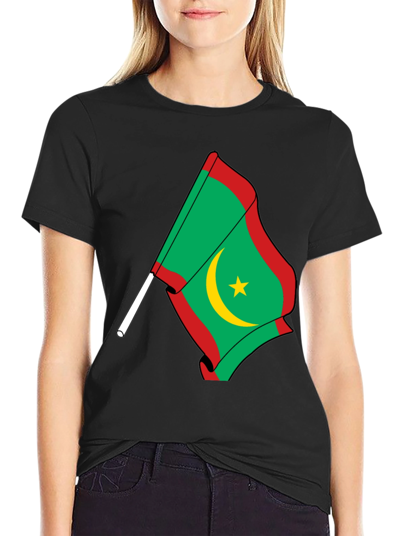 Mauritania Flag Graphic Tee - Black Cotton Shirt