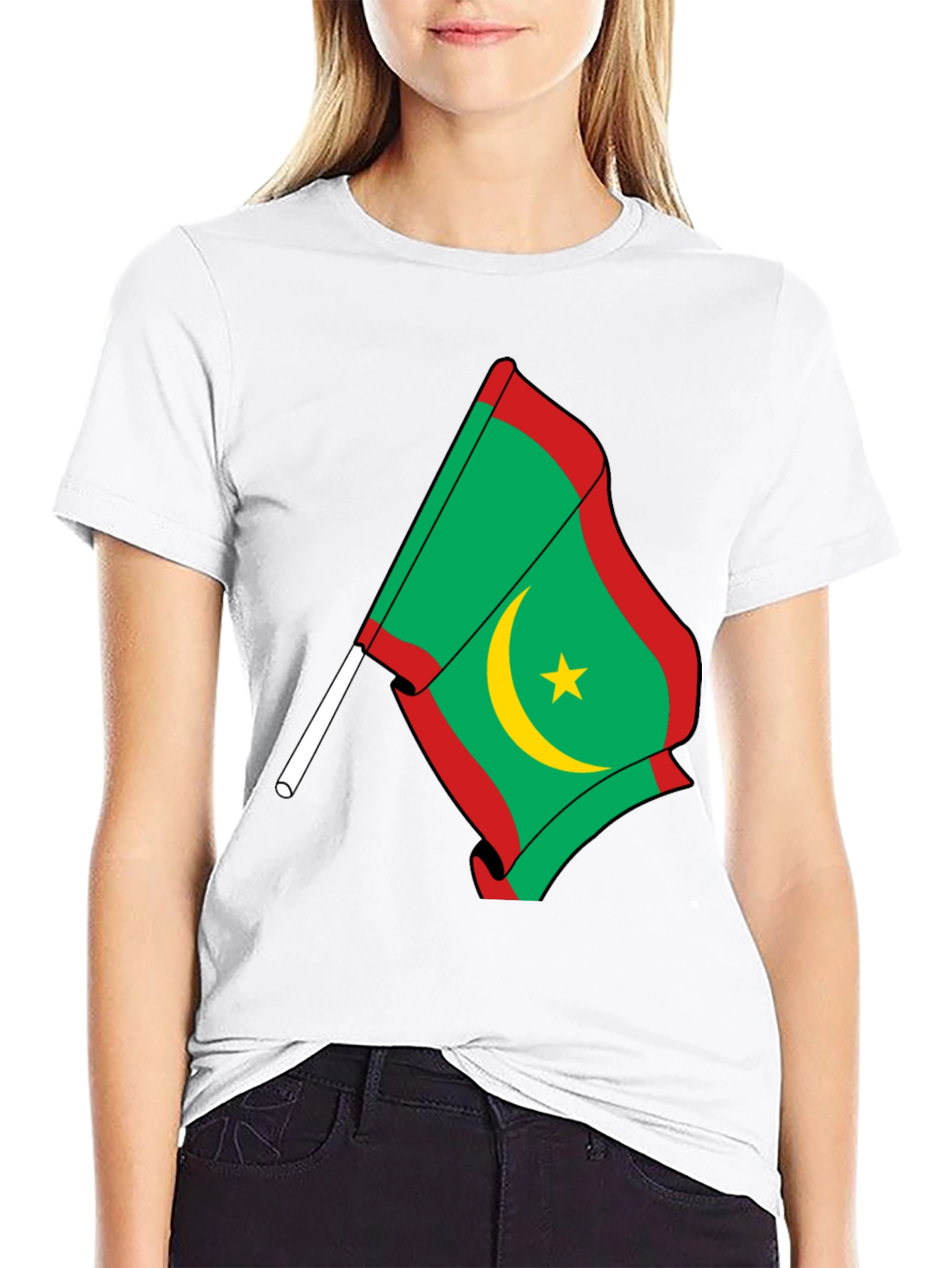 Mauritania Flag Graphic Tee - Black Cotton Shirt