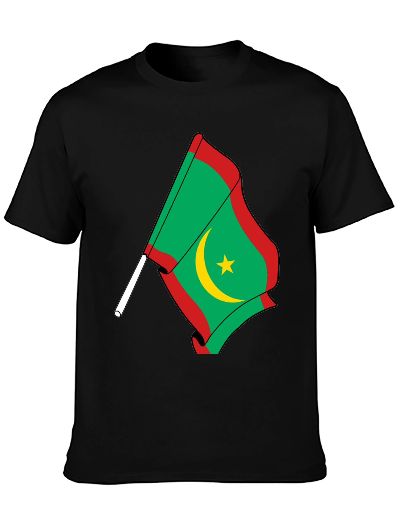 Mauritania Flag Graphic Tee - Black Cotton Shirt