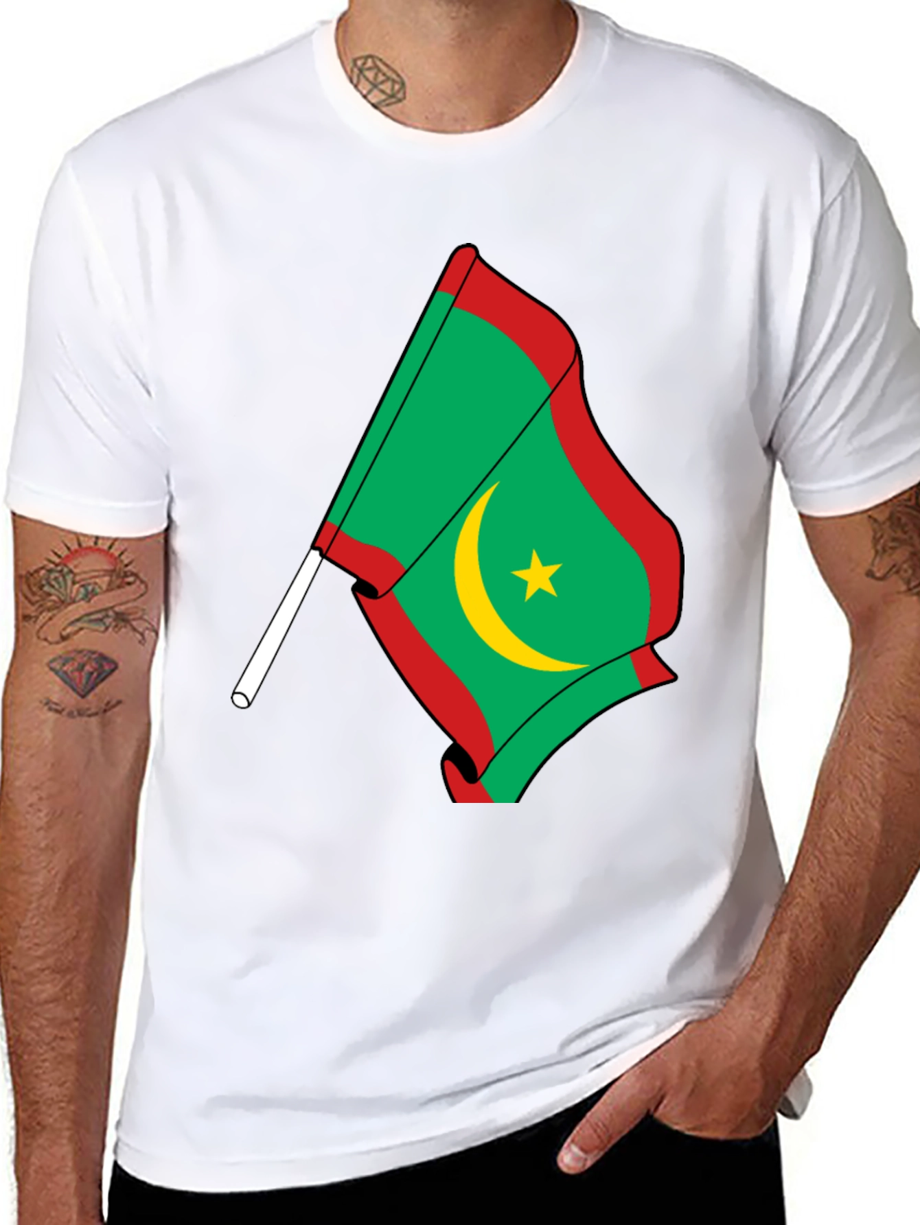 Mauritania Flag Graphic Tee - Black Cotton Shirt