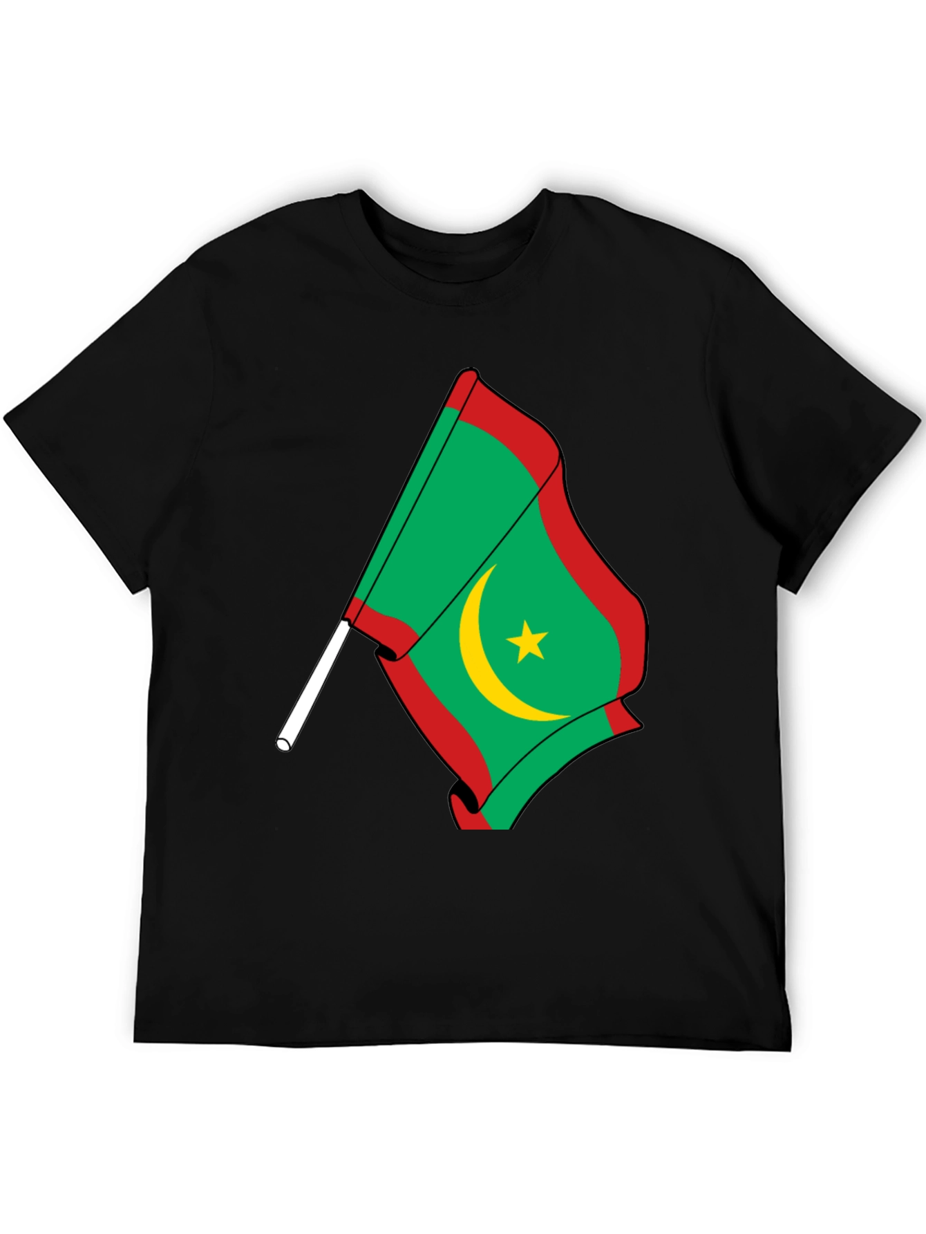 Mauritania Flag Graphic Tee - Black Cotton Shirt