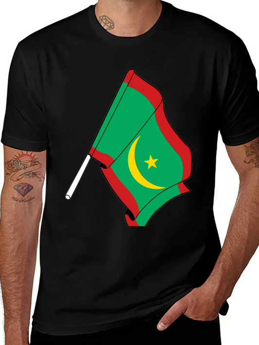 Mauritania Flag Graphic Tee - Black Cotton Shirt