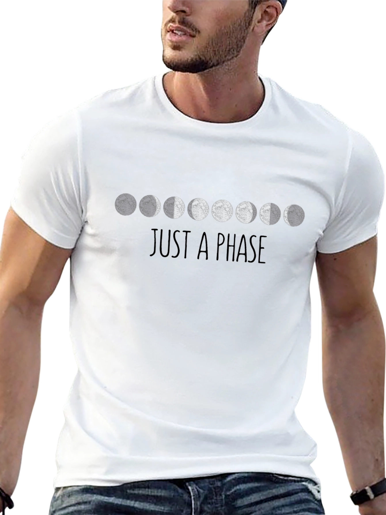 Just A Phase Moon Graphic T-Shirt - Black