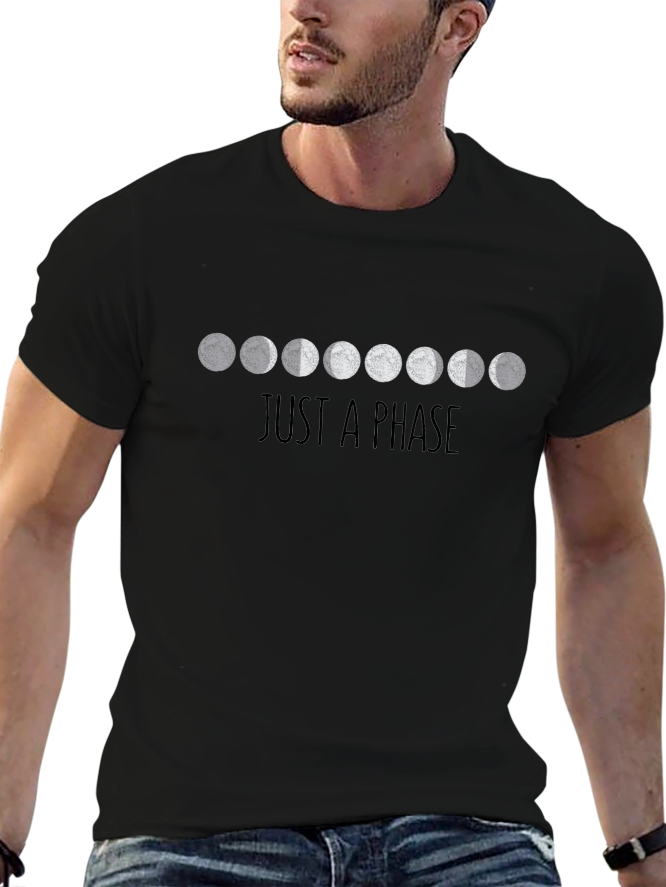 Just A Phase Moon Graphic T-Shirt - Black