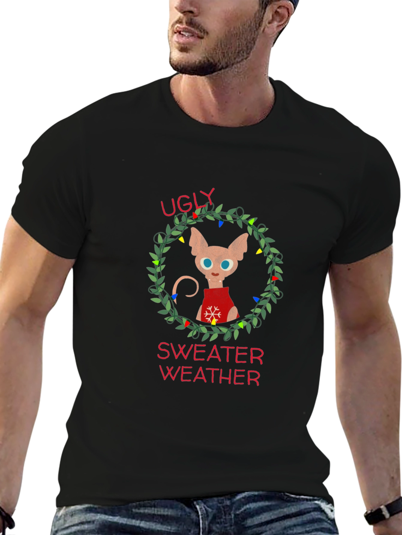 Ugly Sweater Weather Cat T-Shirt