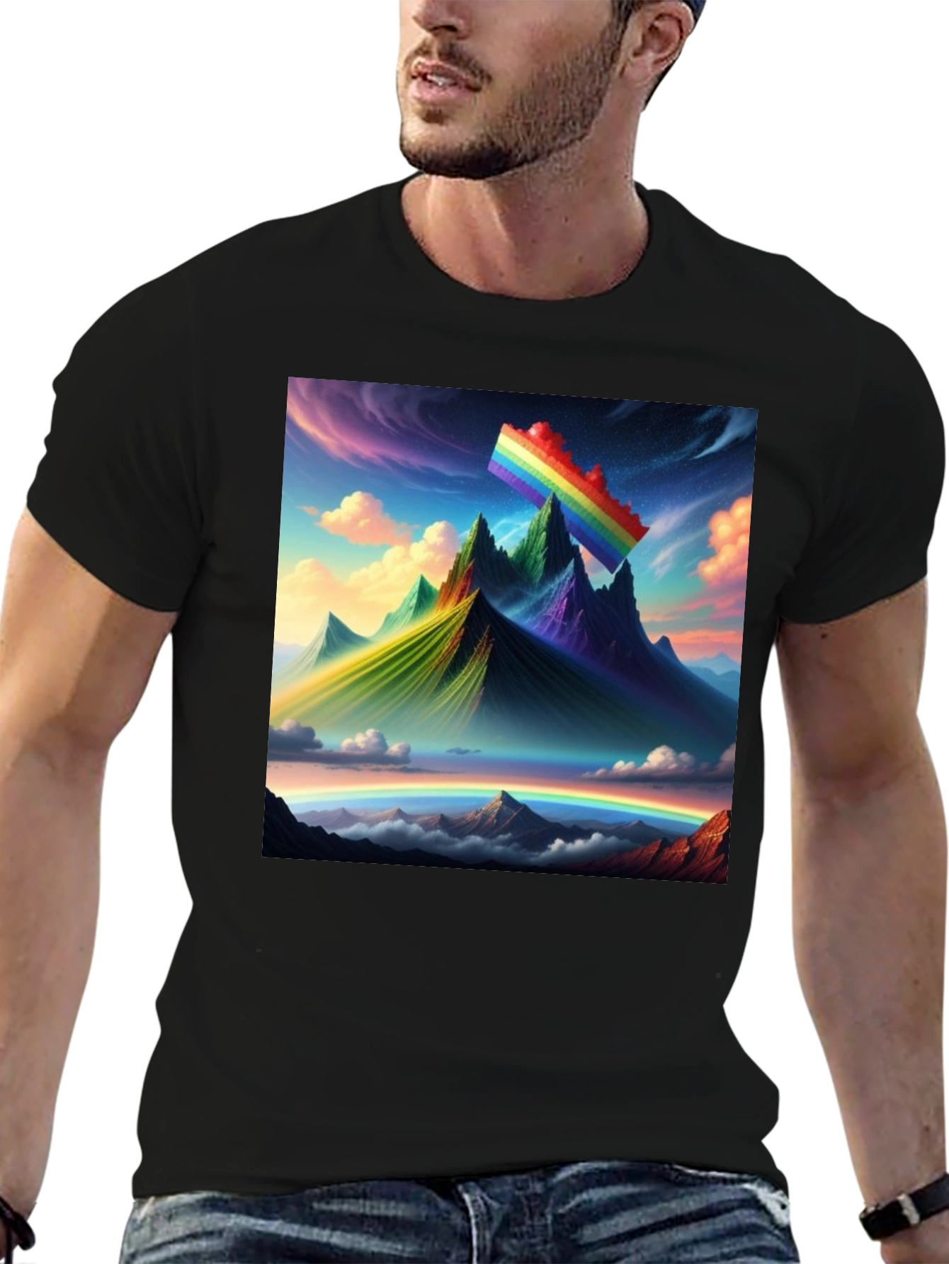 Rainbow Landscape Graphic Tee - Artistic Mountain Design