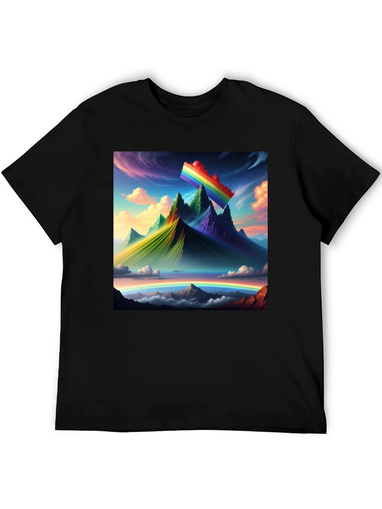 Rainbow Landscape Graphic Tee - Artistic Mountain Design