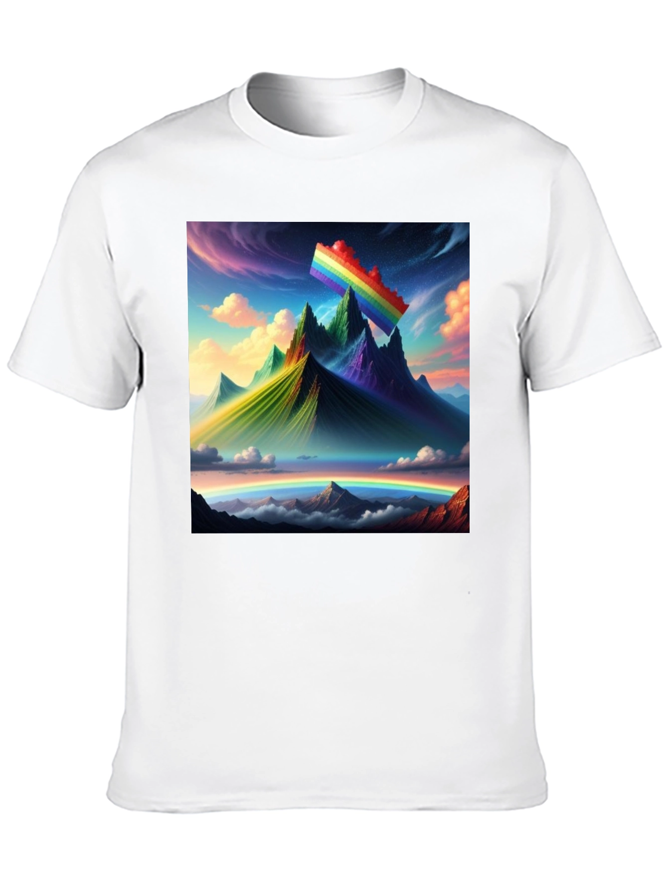 Rainbow Landscape Graphic Tee - Artistic Mountain Design