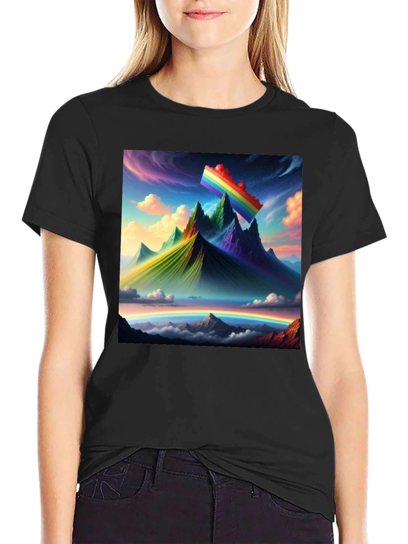 Rainbow Landscape Graphic Tee - Artistic Mountain Design