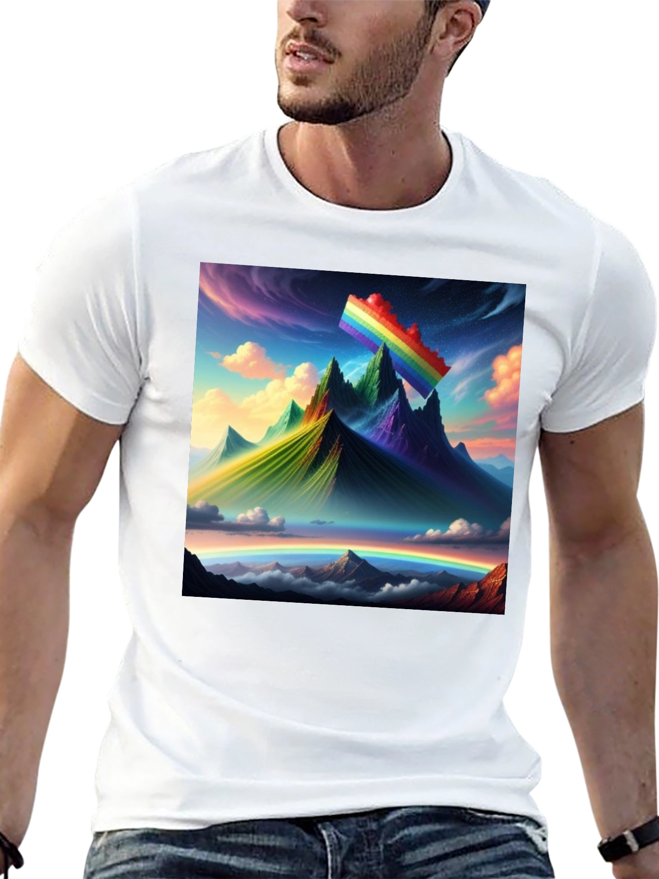 Rainbow Landscape Graphic Tee - Artistic Mountain Design
