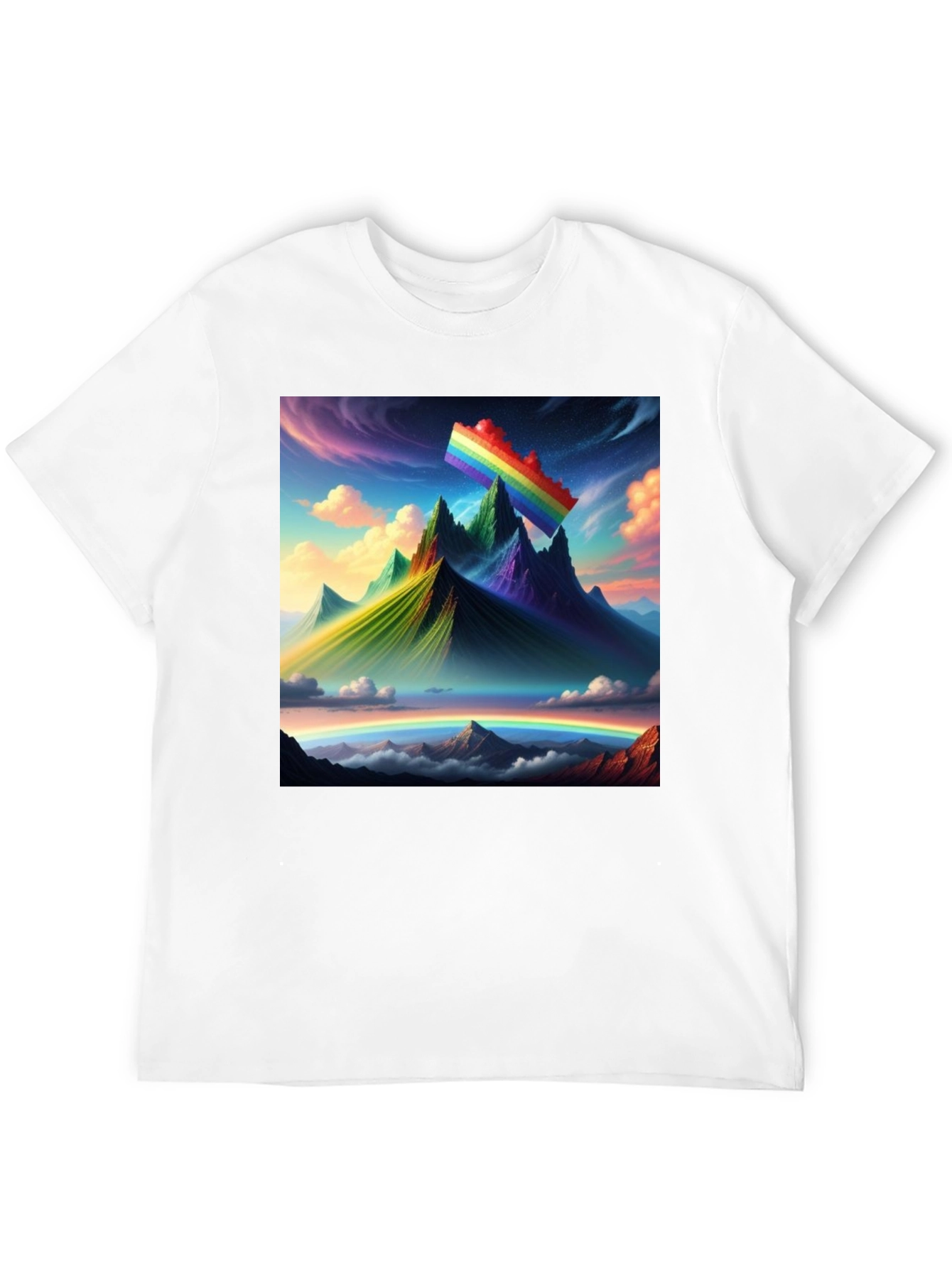 Rainbow Landscape Graphic Tee - Artistic Mountain Design