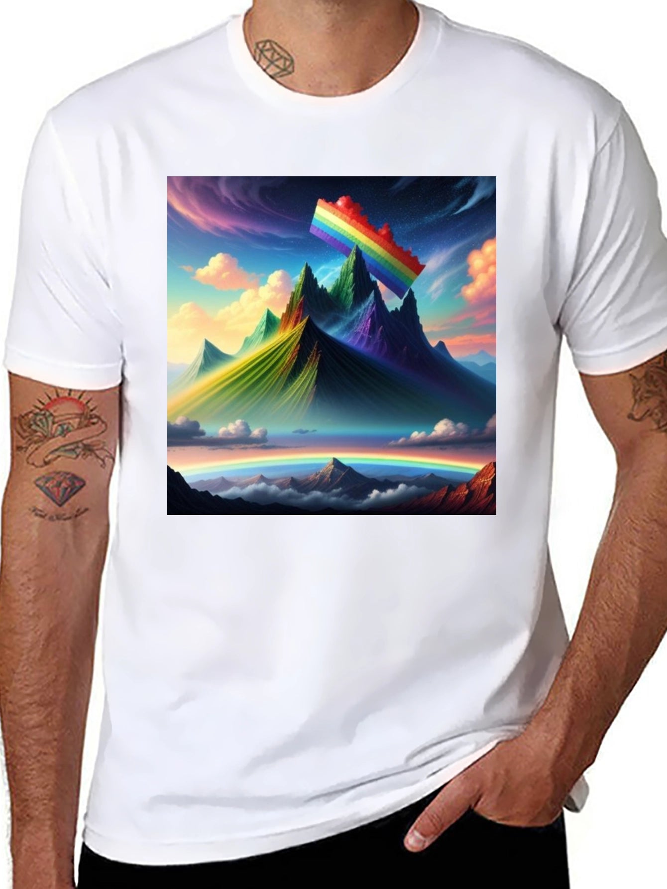 Rainbow Landscape Graphic Tee - Artistic Mountain Design