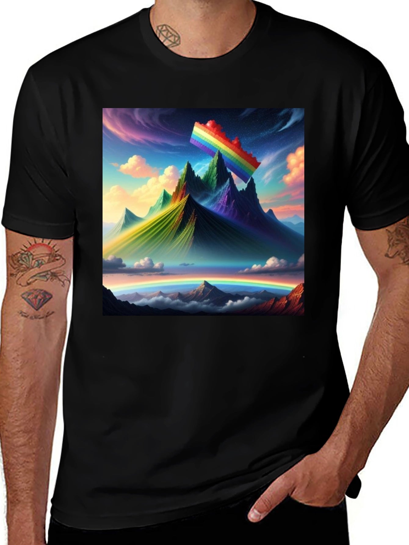 Rainbow Landscape Graphic Tee - Artistic Mountain Design