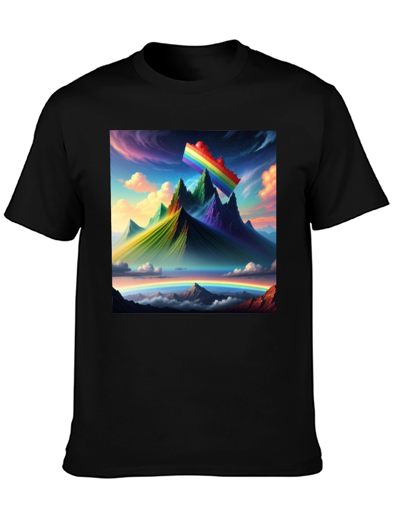 Rainbow Landscape Graphic Tee - Artistic Mountain Design