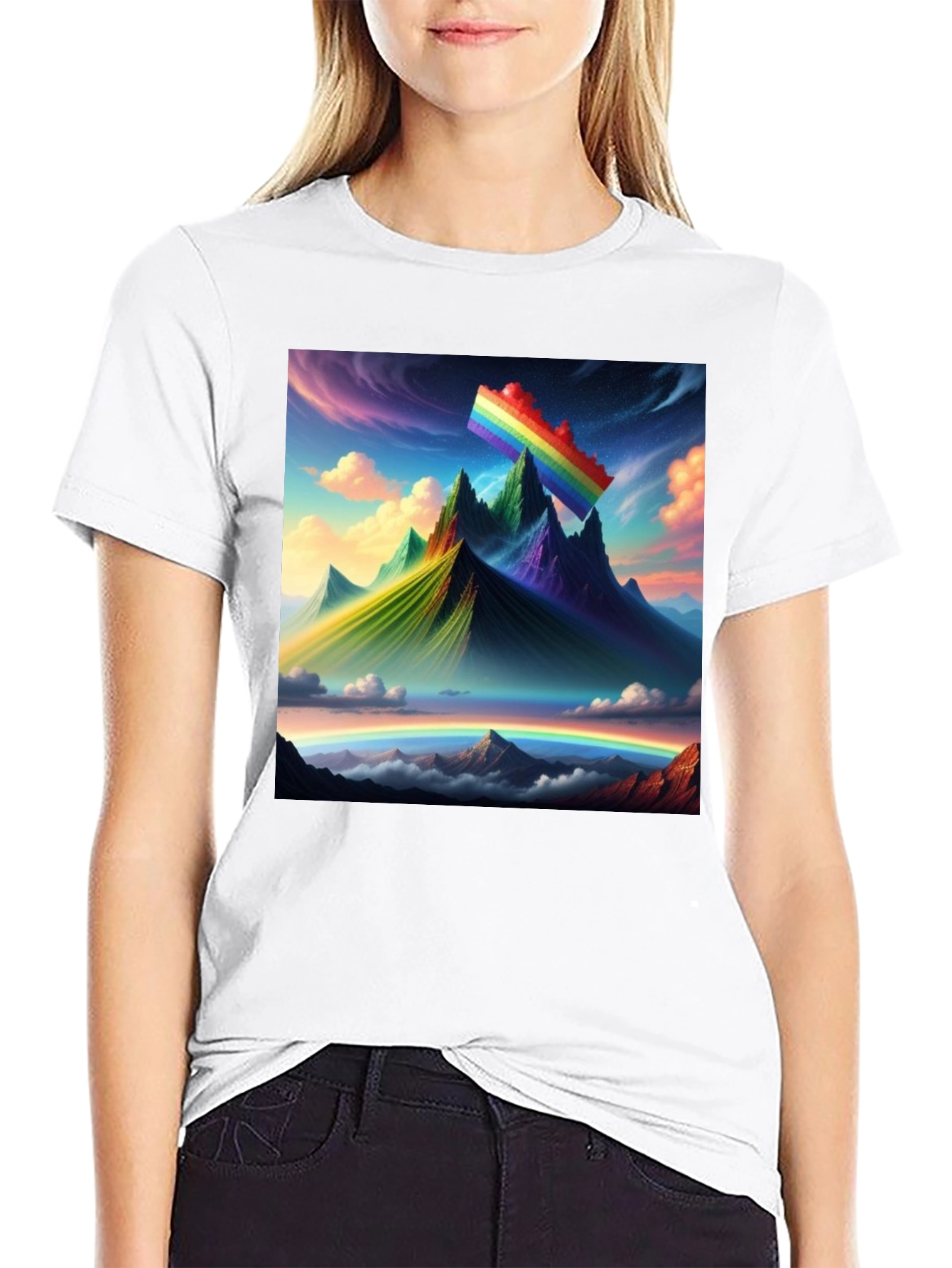 Rainbow Landscape Graphic Tee - Artistic Mountain Design