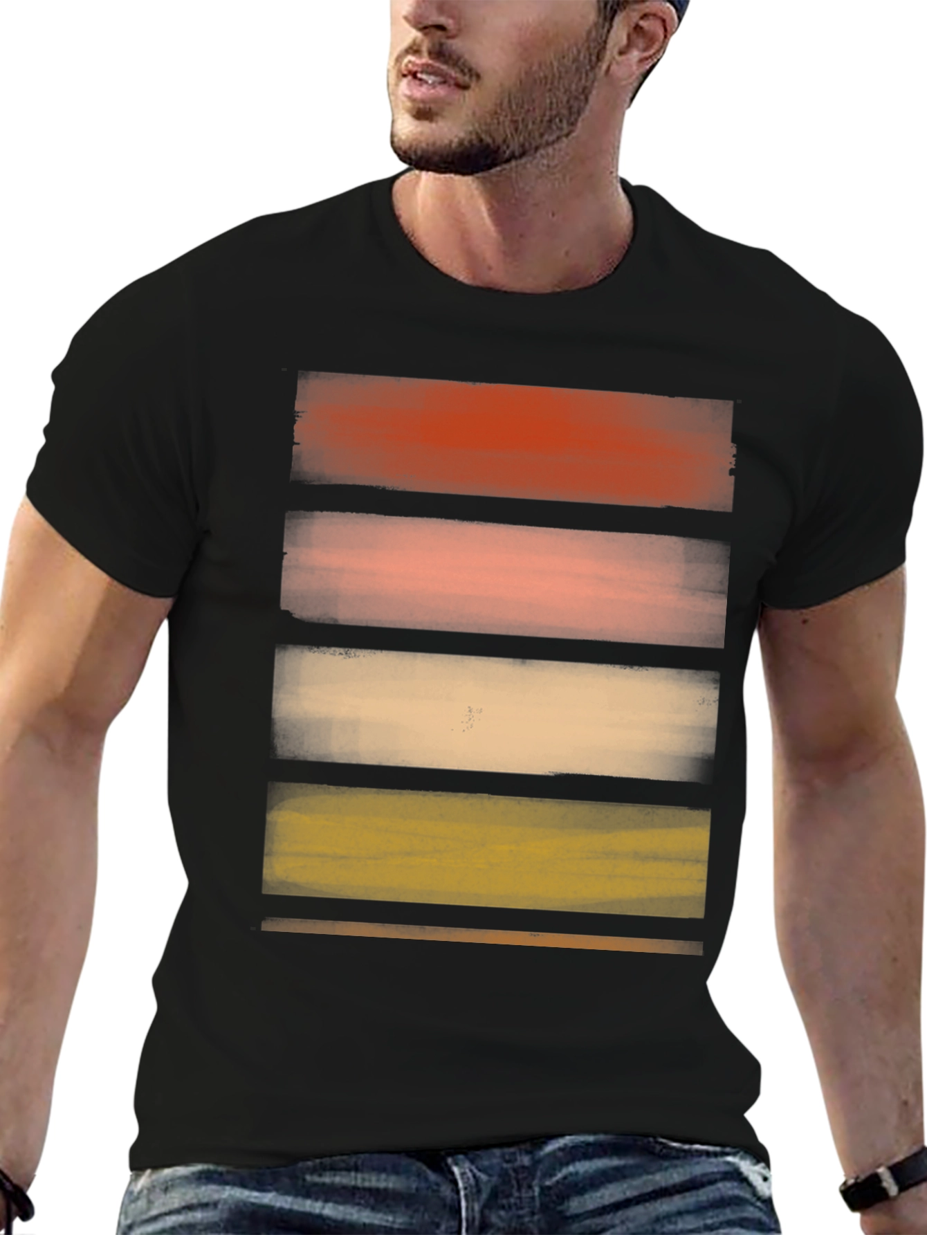 Abstract Striped Graphic Black T-Shirt