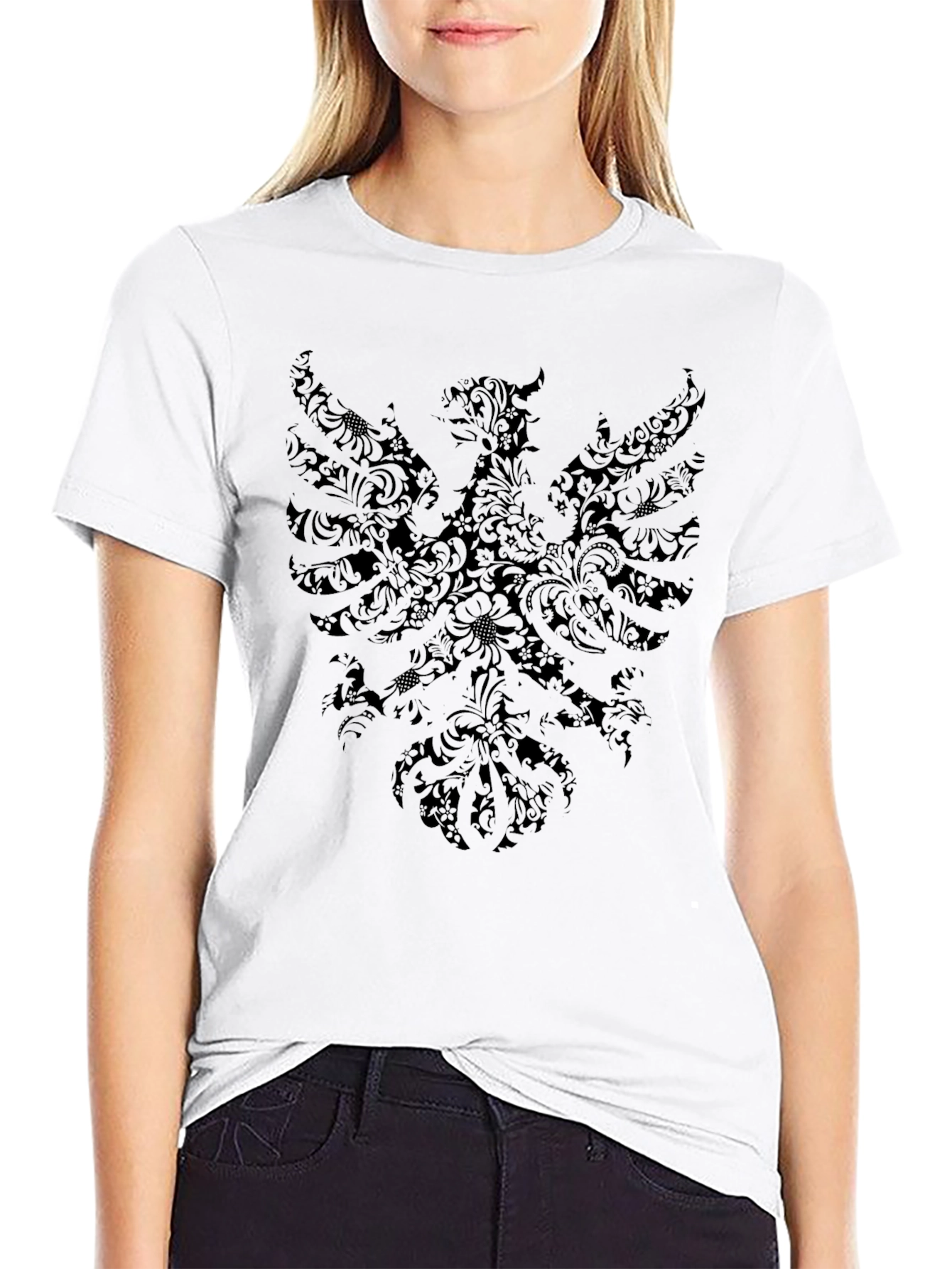 Mens Black T-Shirt with Ornate Eagle Design