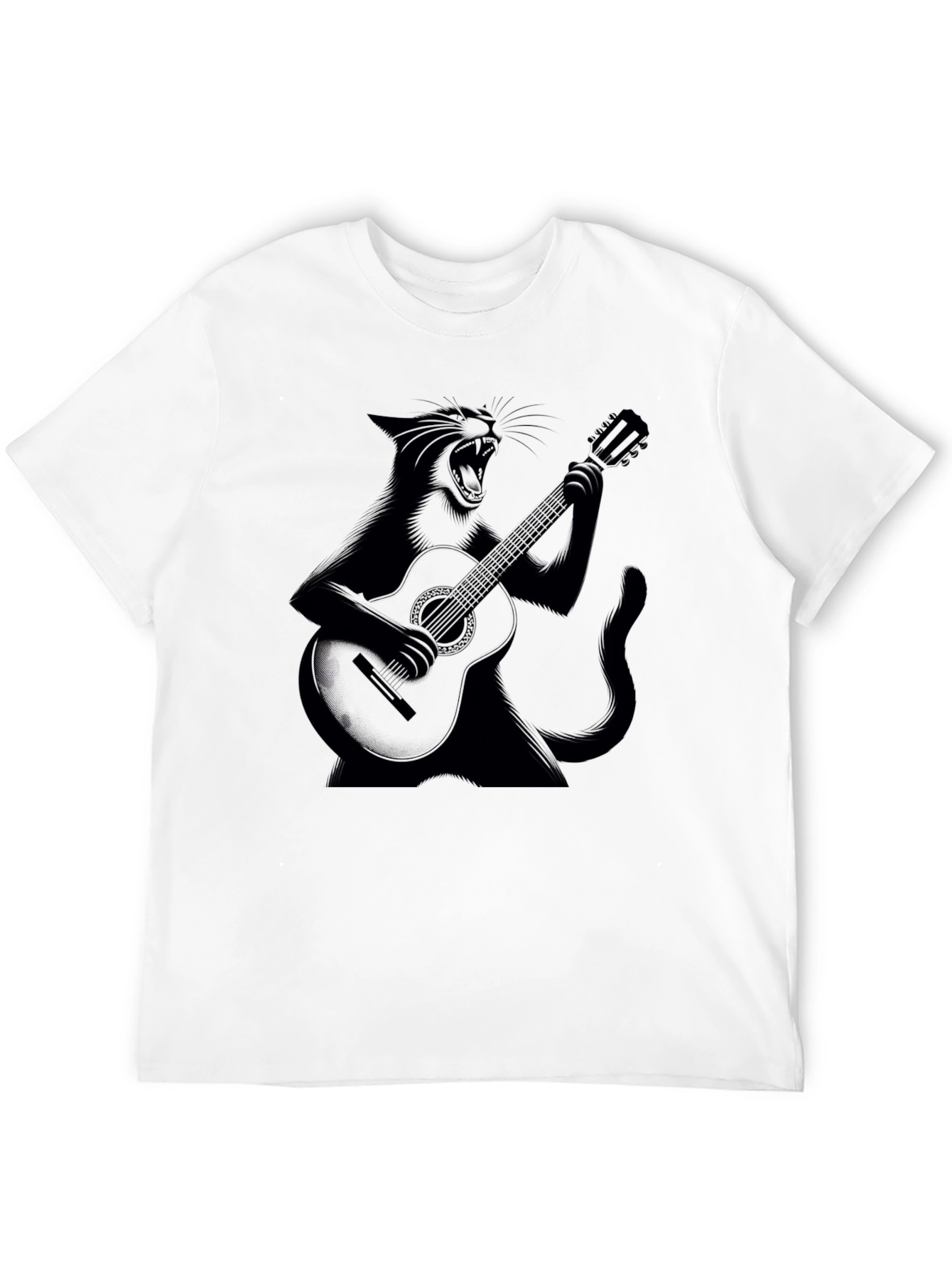 Cat Guitarist Black T-Shirt - Rock On!