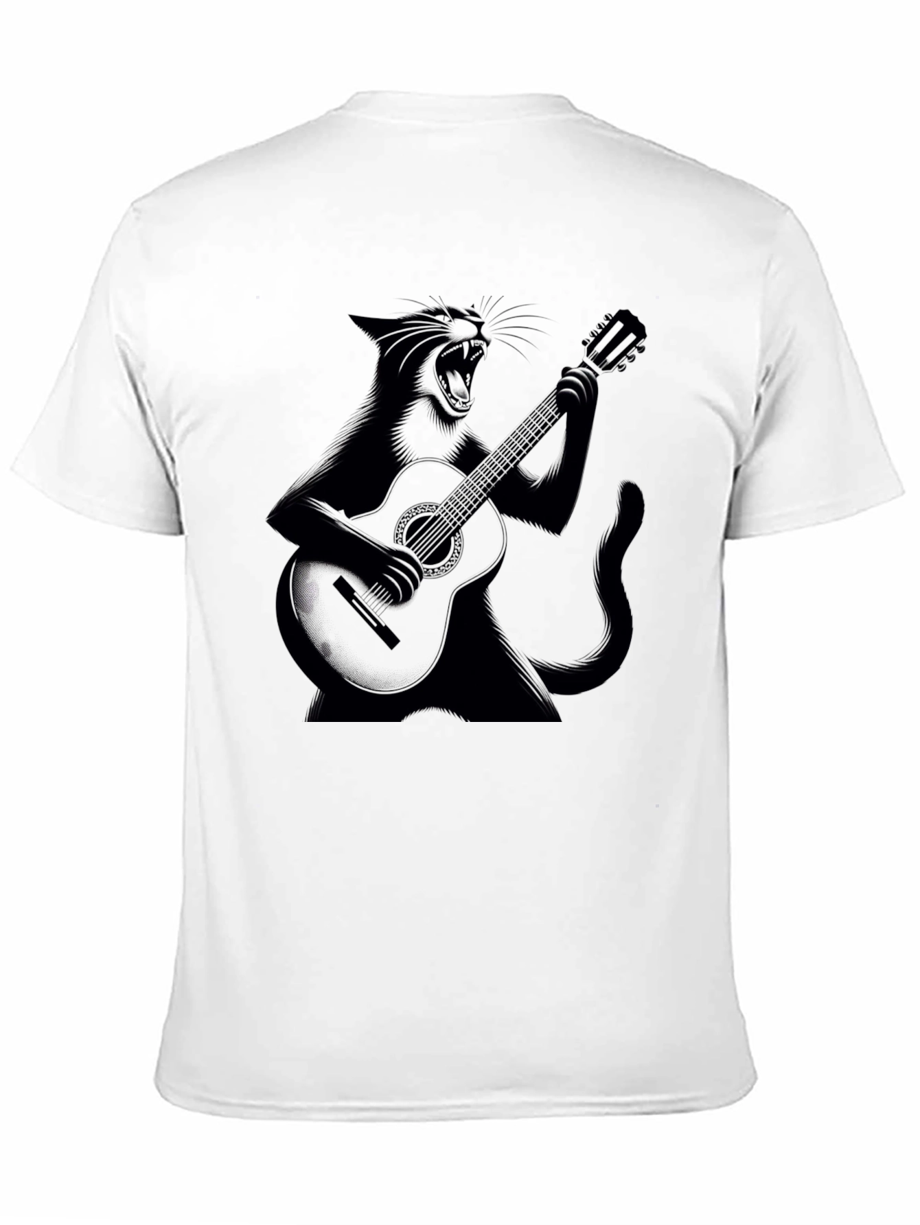 Cat Guitarist Black T-Shirt - Rock On!