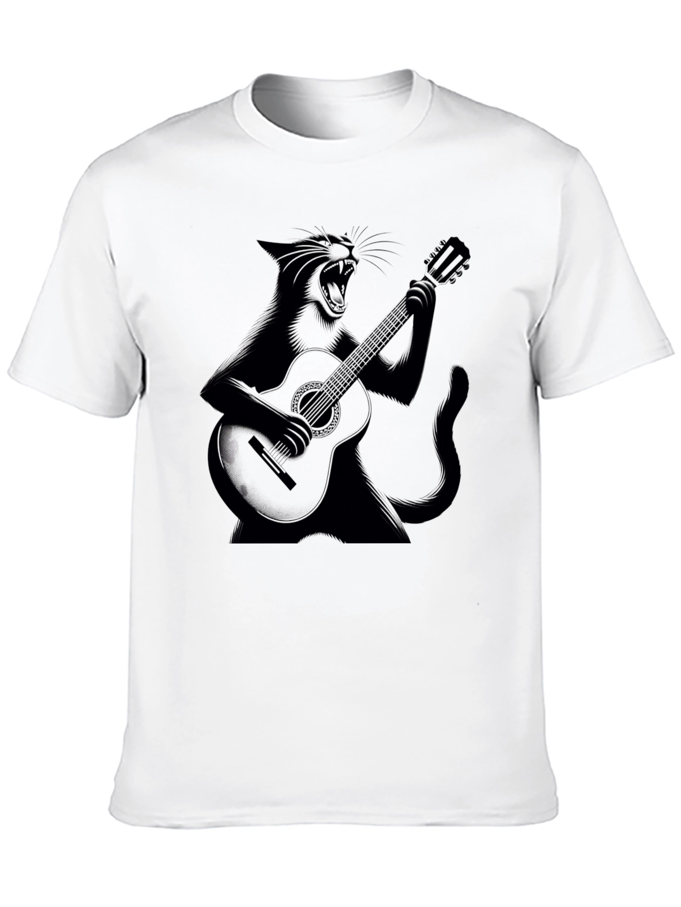 Cat Guitarist Black T-Shirt - Rock On!