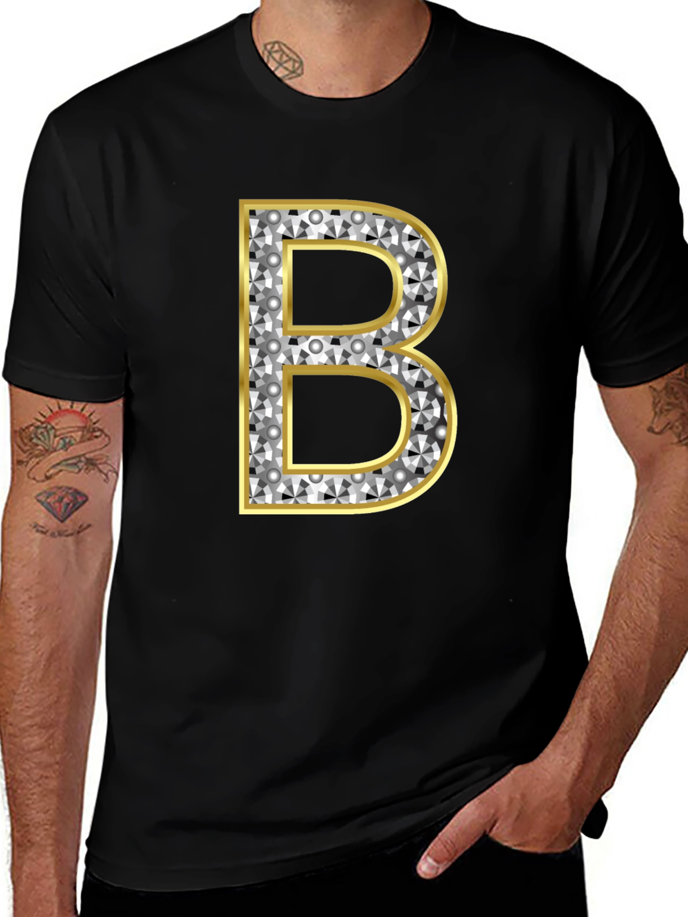 Diamond Initial B Graphic Tee - Black
