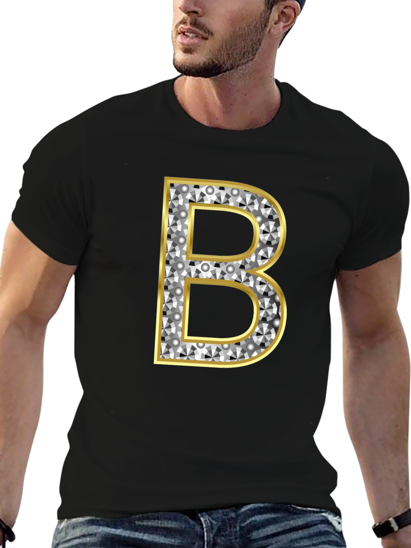 Diamond Initial B Graphic Tee - Black