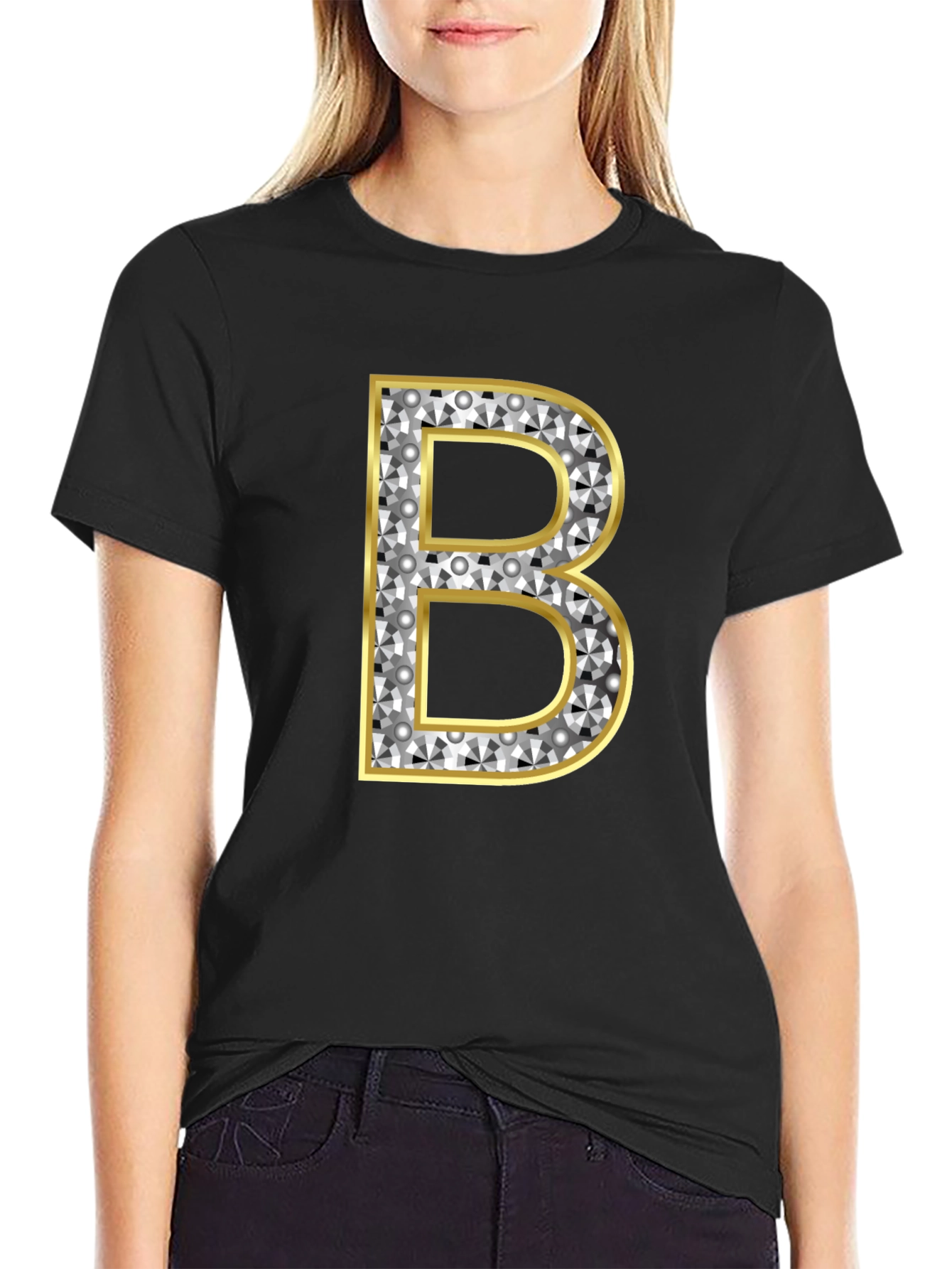Diamond Initial B Graphic Tee - Black