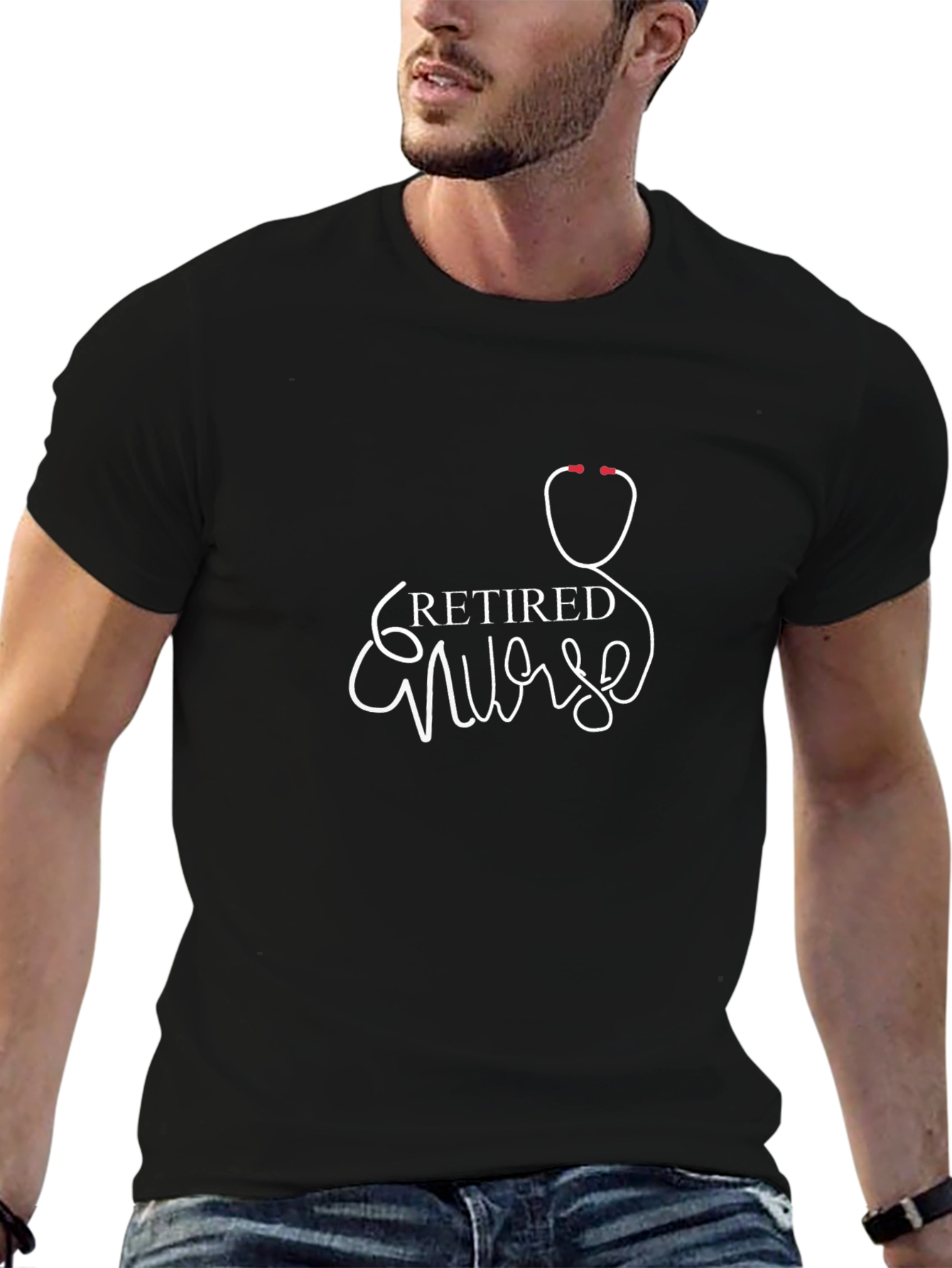 Retired Nurse Stethoscope Graphic Tee - Black