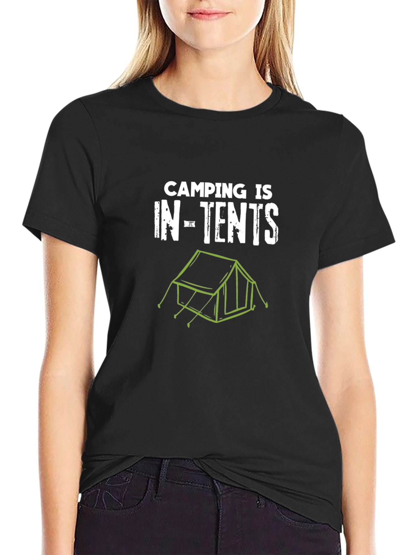 Camping Is In-Tents Black Graphic T-Shirt