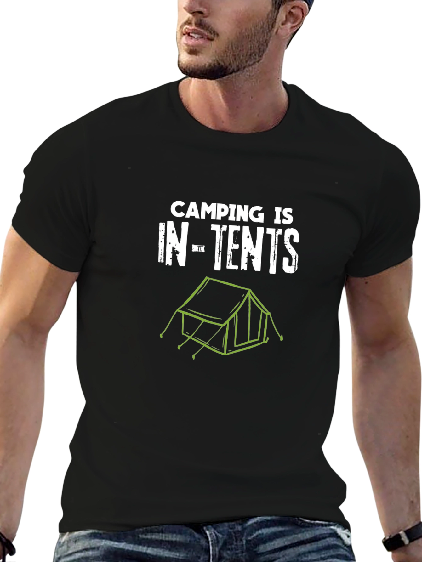 Camping Is In-Tents Black Graphic T-Shirt
