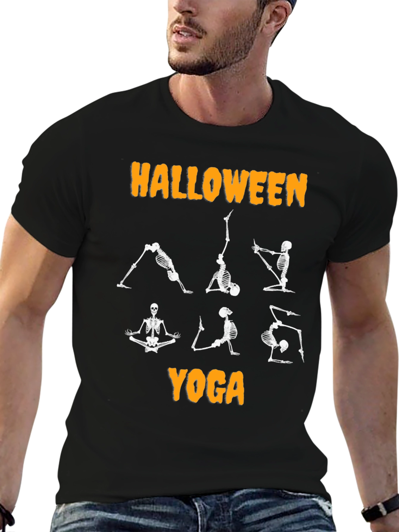 Halloween Yoga Skeleton Black T-Shirt