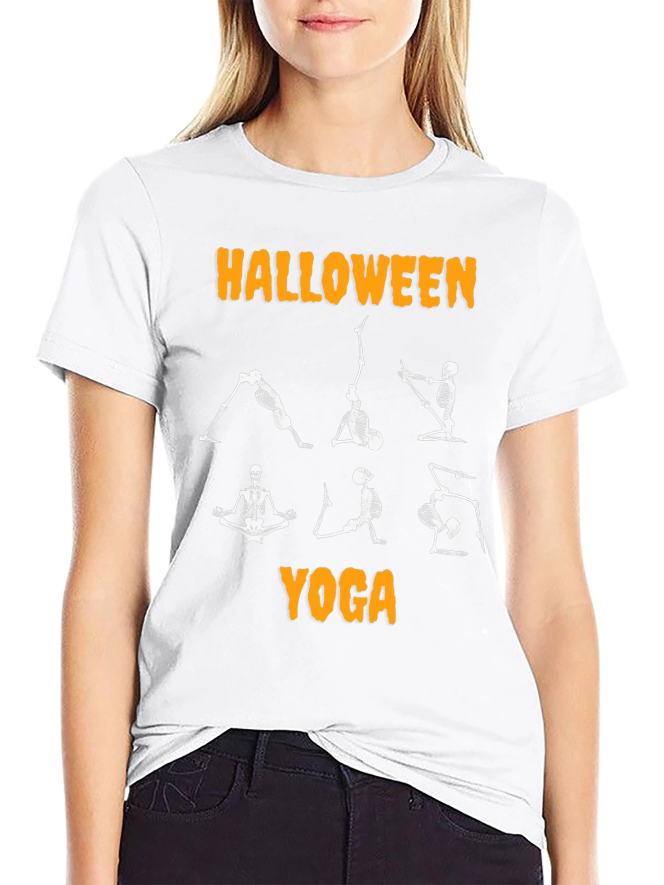 Halloween Yoga Skeleton Black T-Shirt
