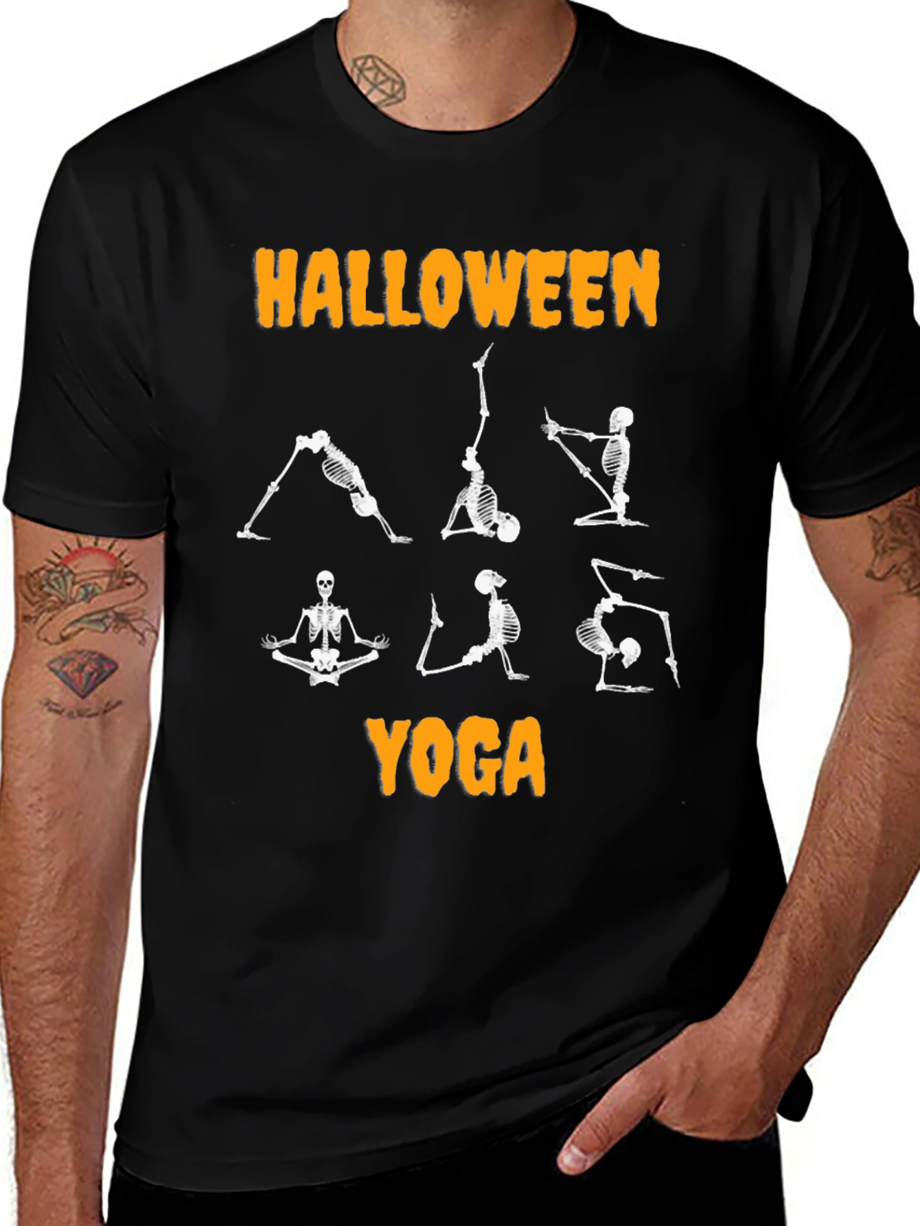 Halloween Yoga Skeleton Black T-Shirt