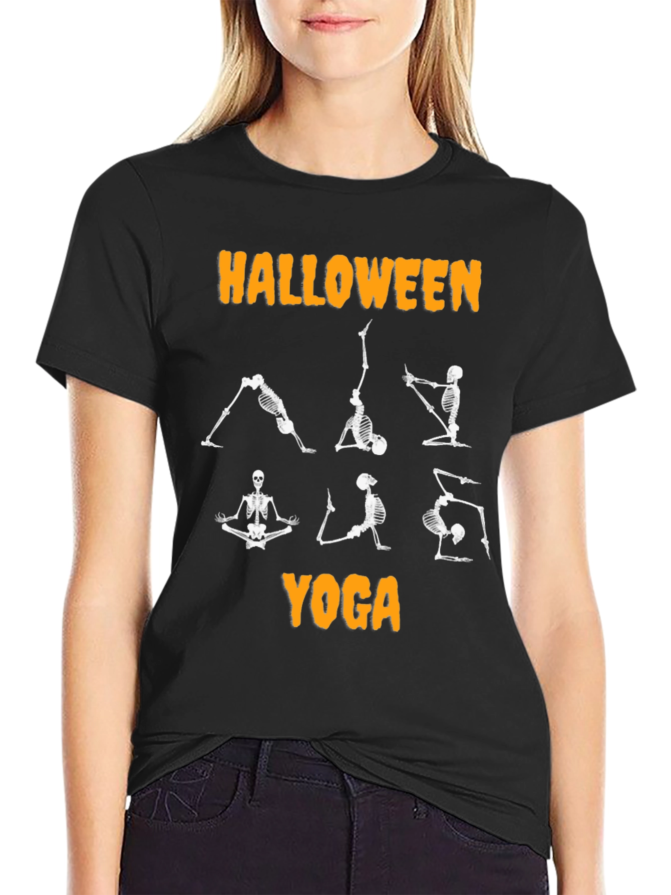 Halloween Yoga Skeleton Black T-Shirt