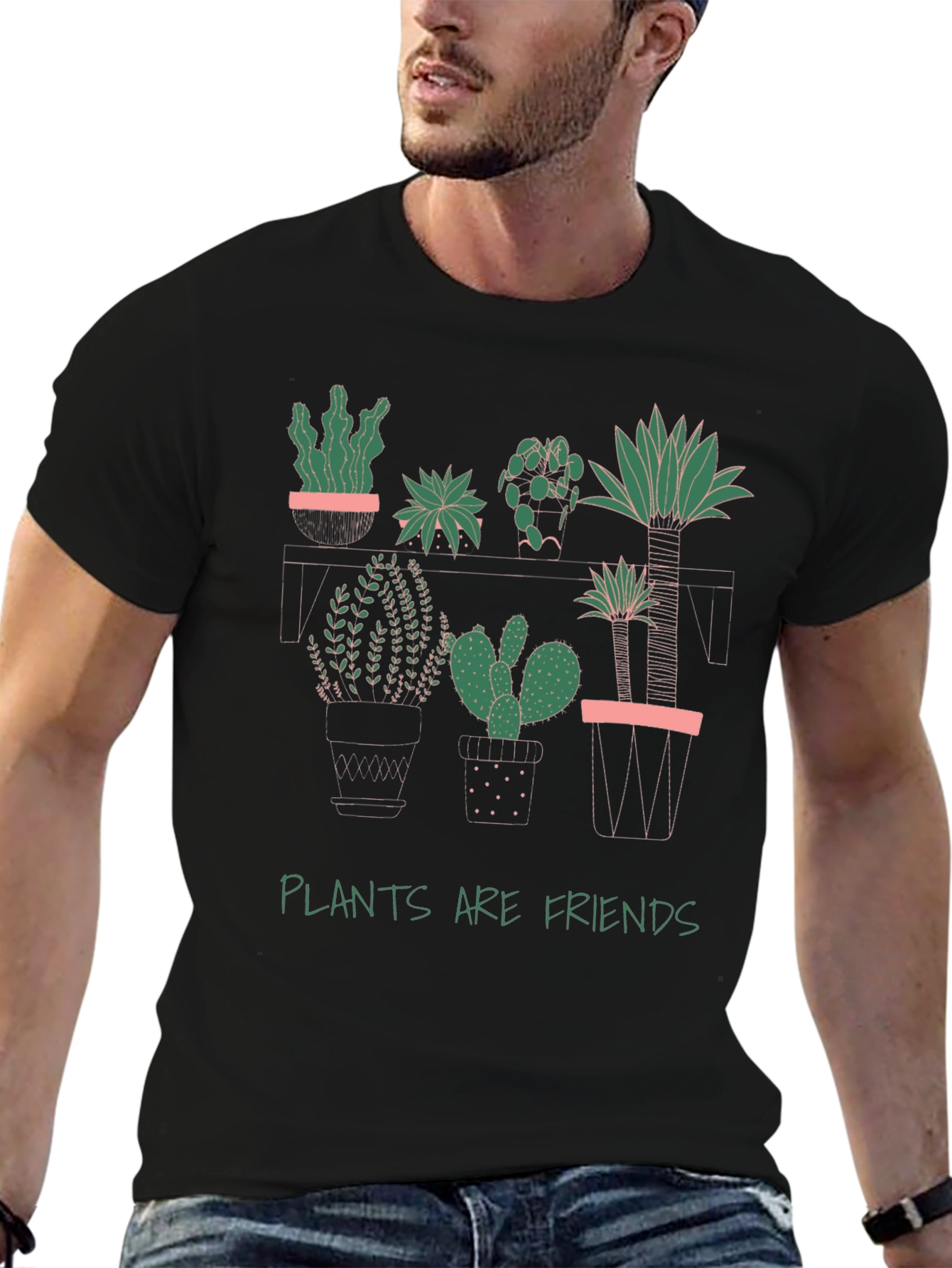 Plants Are Friends Graphic Tee - Black Cotton T-Shirt