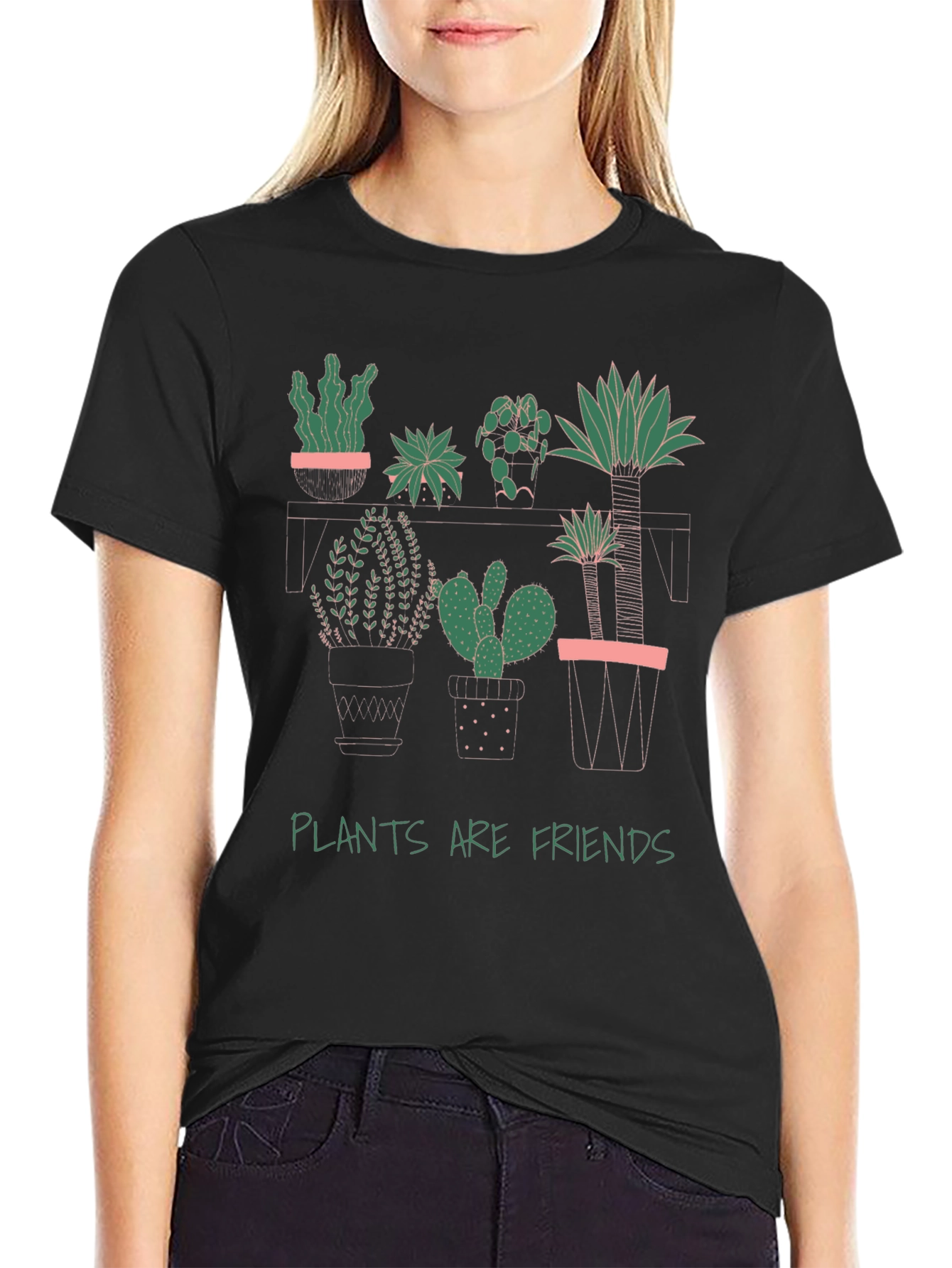 Plants Are Friends Graphic Tee - Black Cotton T-Shirt