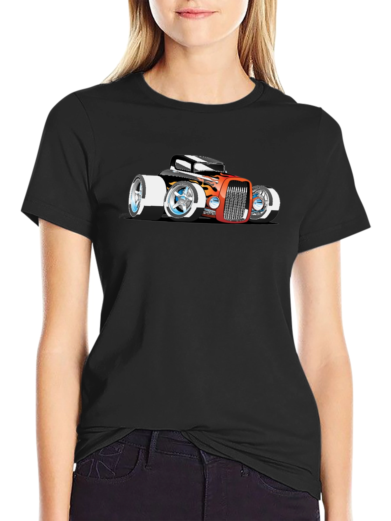 Cartoon Hot Rod Graphic Black T-Shirt