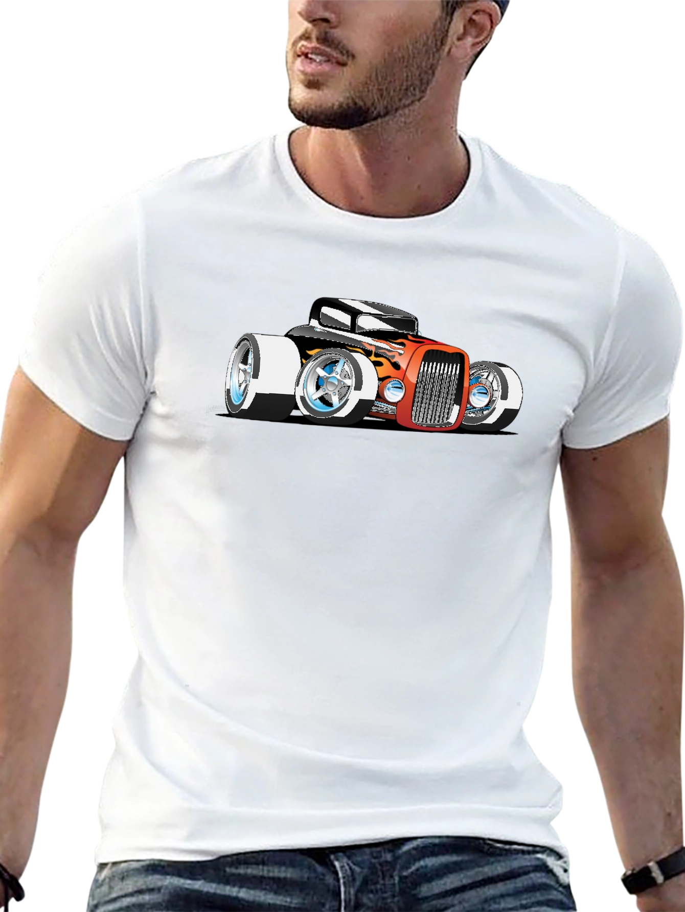 Cartoon Hot Rod Graphic Black T-Shirt