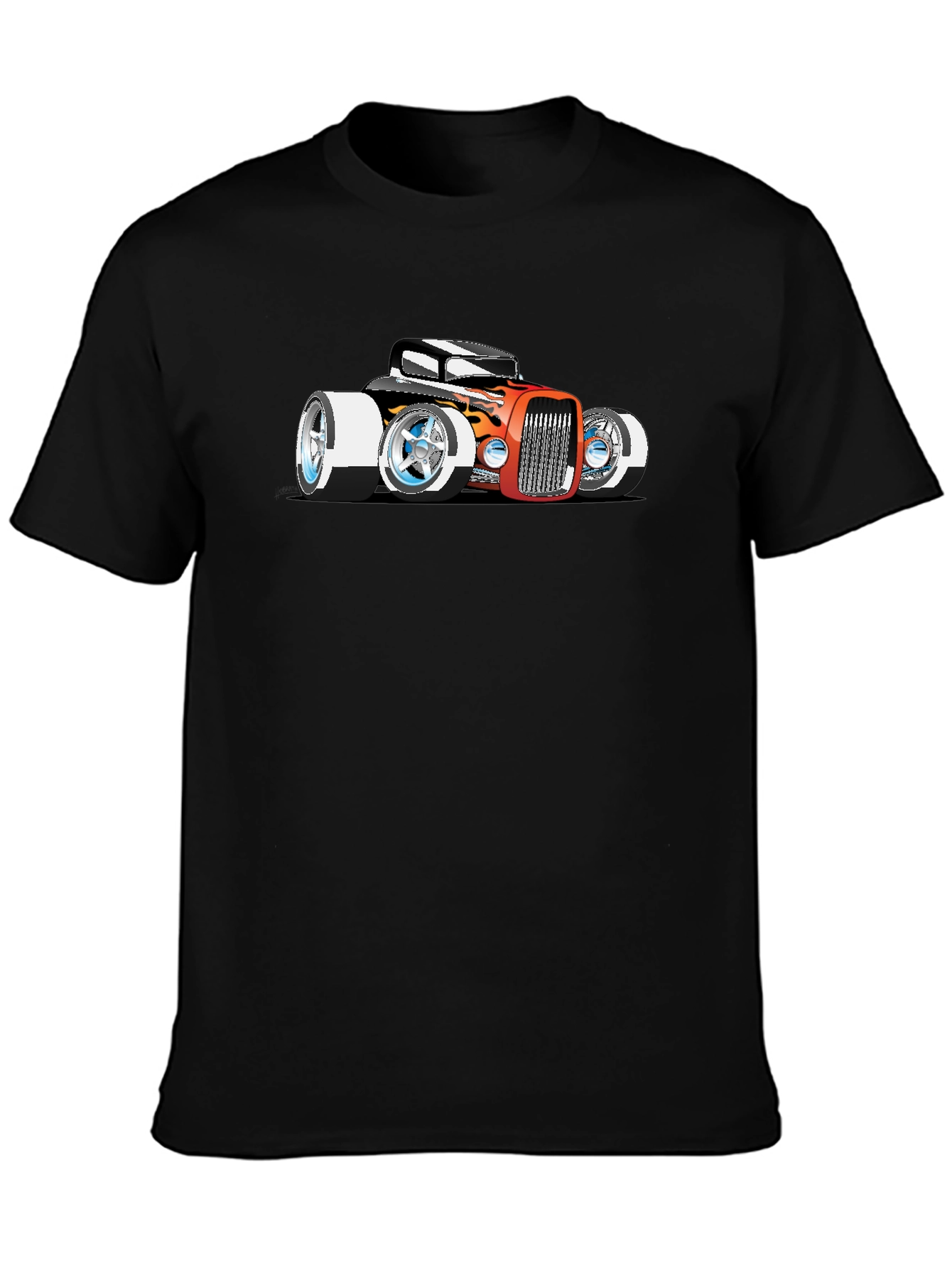 Cartoon Hot Rod Graphic Black T-Shirt