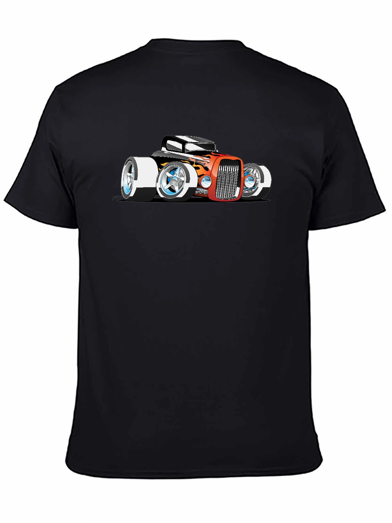 Cartoon Hot Rod Graphic Black T-Shirt