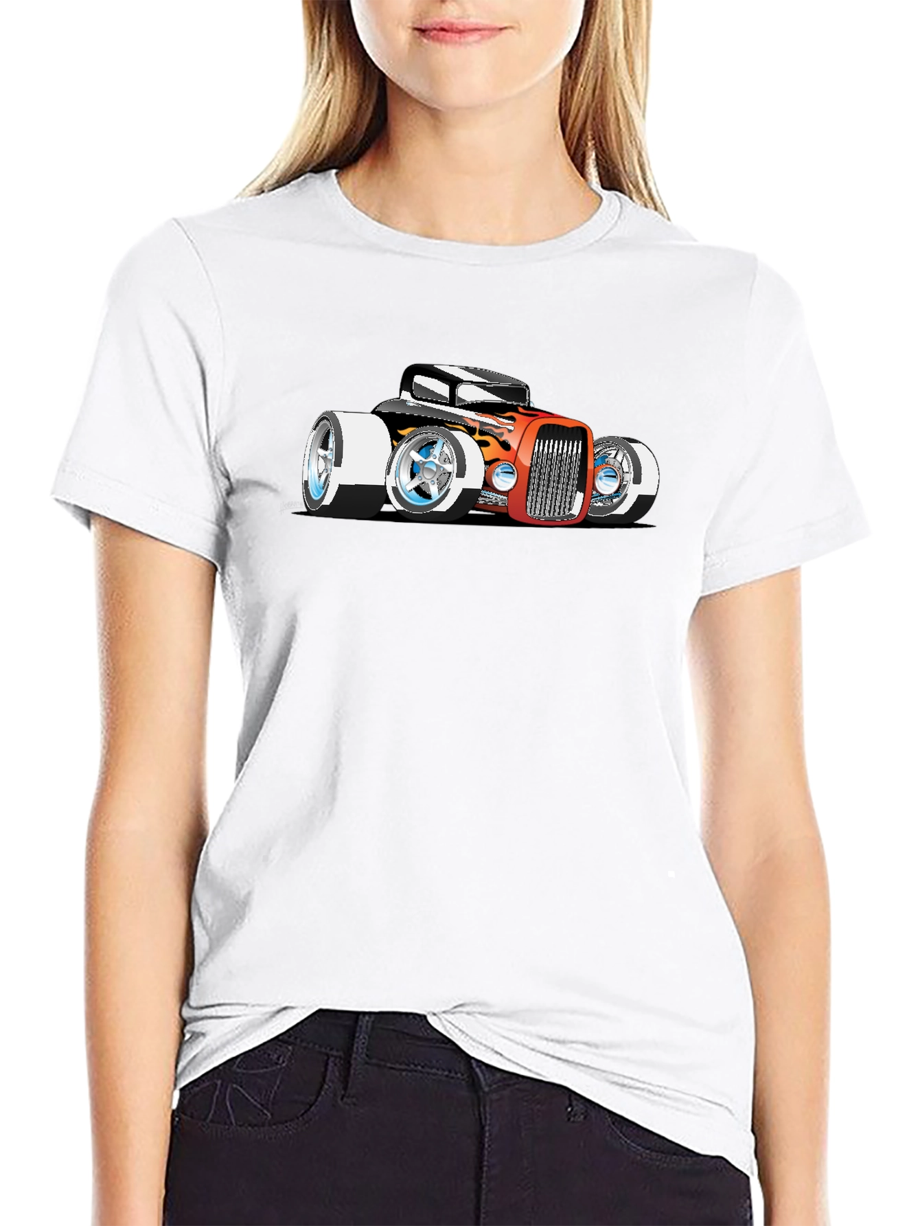 Cartoon Hot Rod Graphic Black T-Shirt