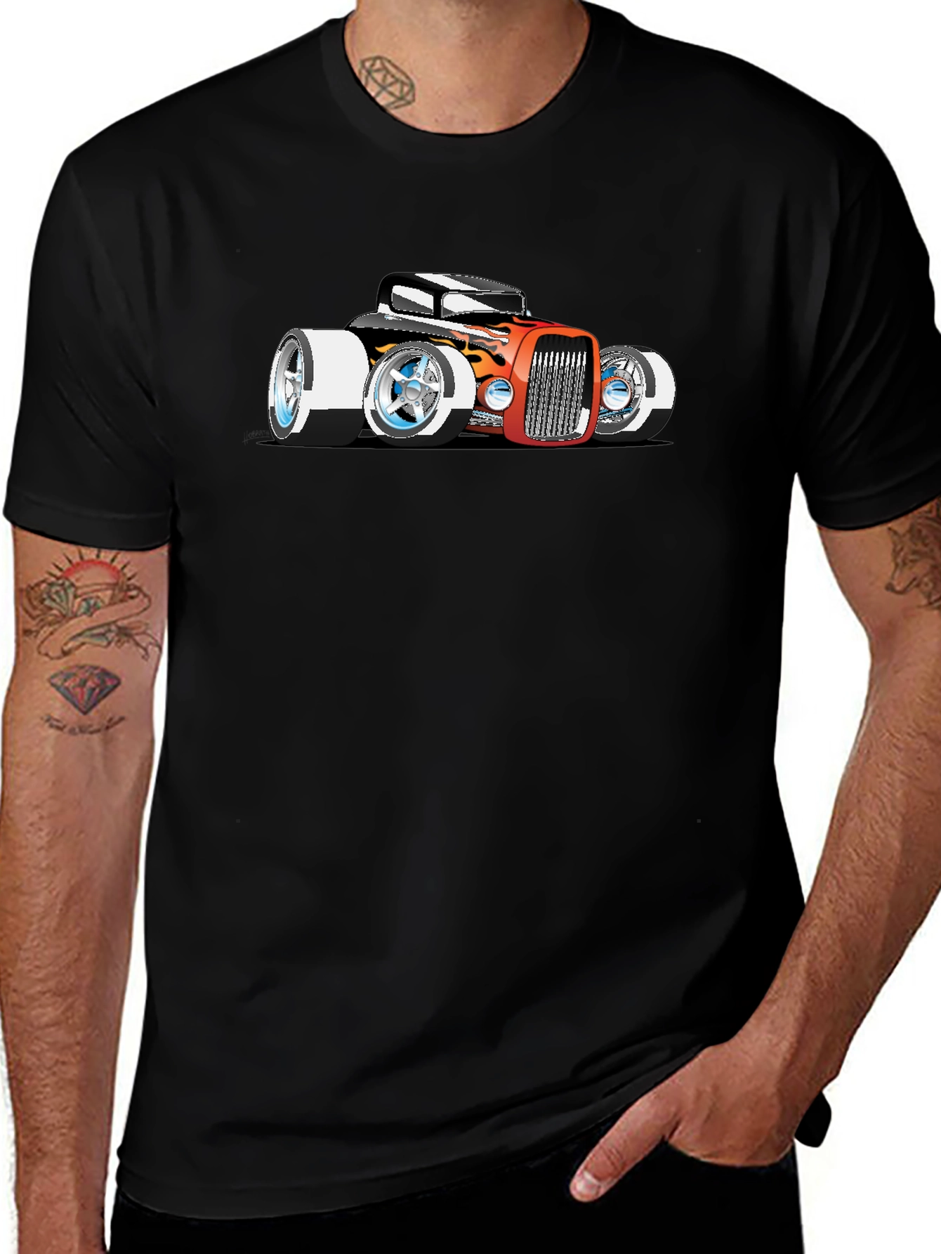 Cartoon Hot Rod Graphic Black T-Shirt