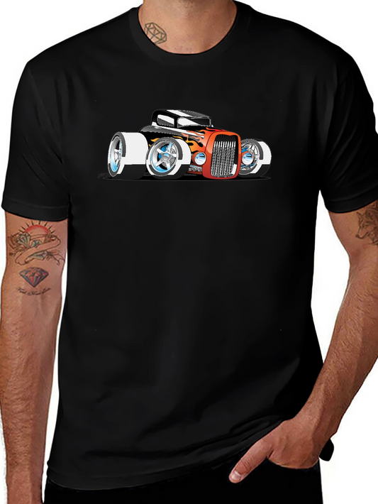 Cartoon Hot Rod Graphic Black T-Shirt