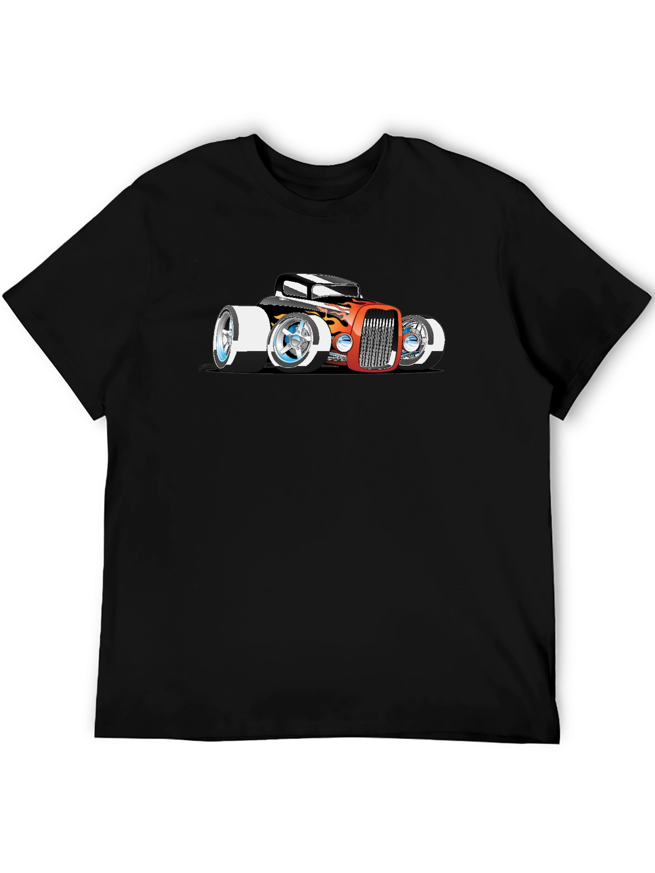 Cartoon Hot Rod Graphic Black T-Shirt