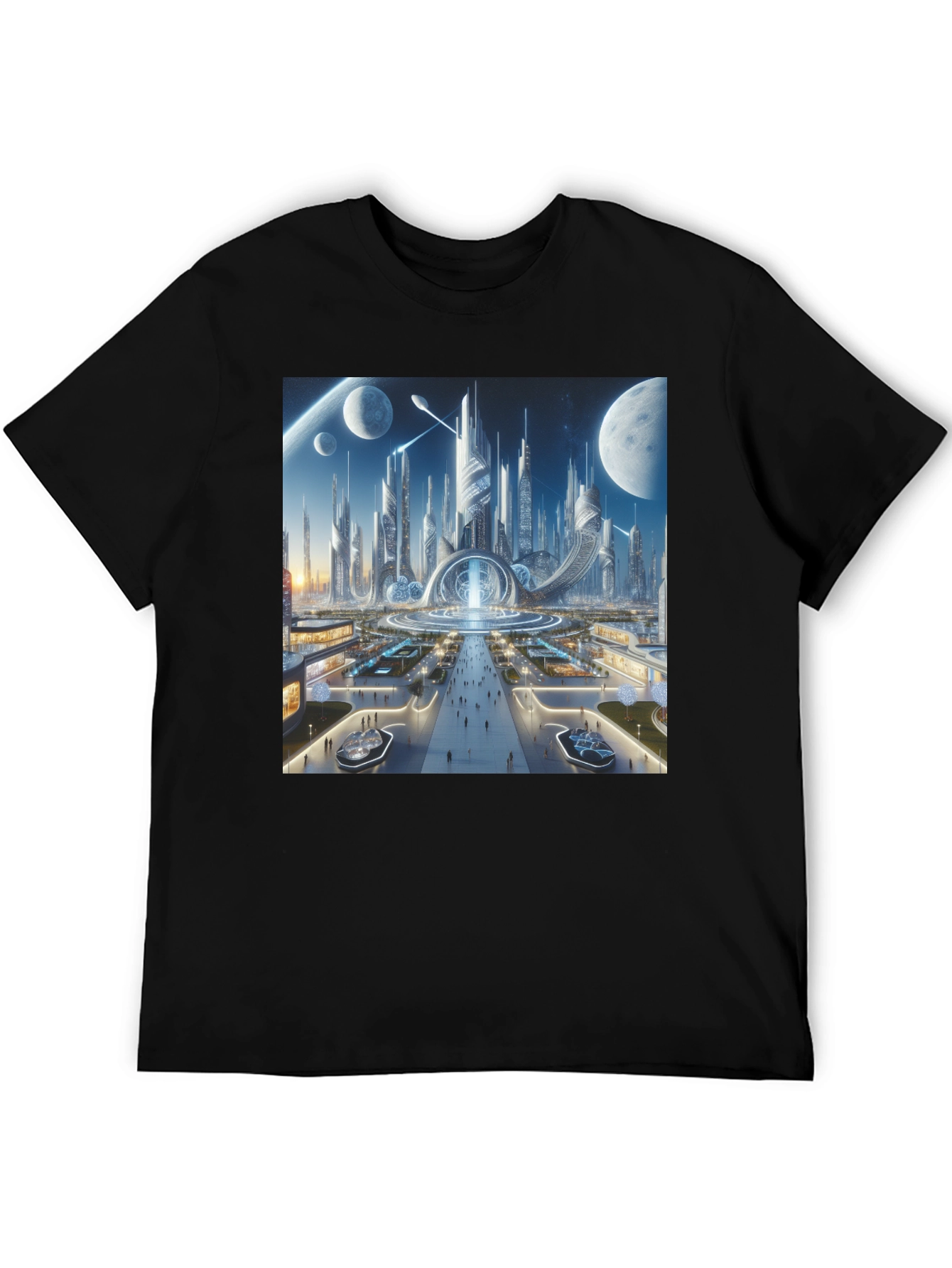 Futuristic Cityscape Graphic Tee - Sci-Fi Style