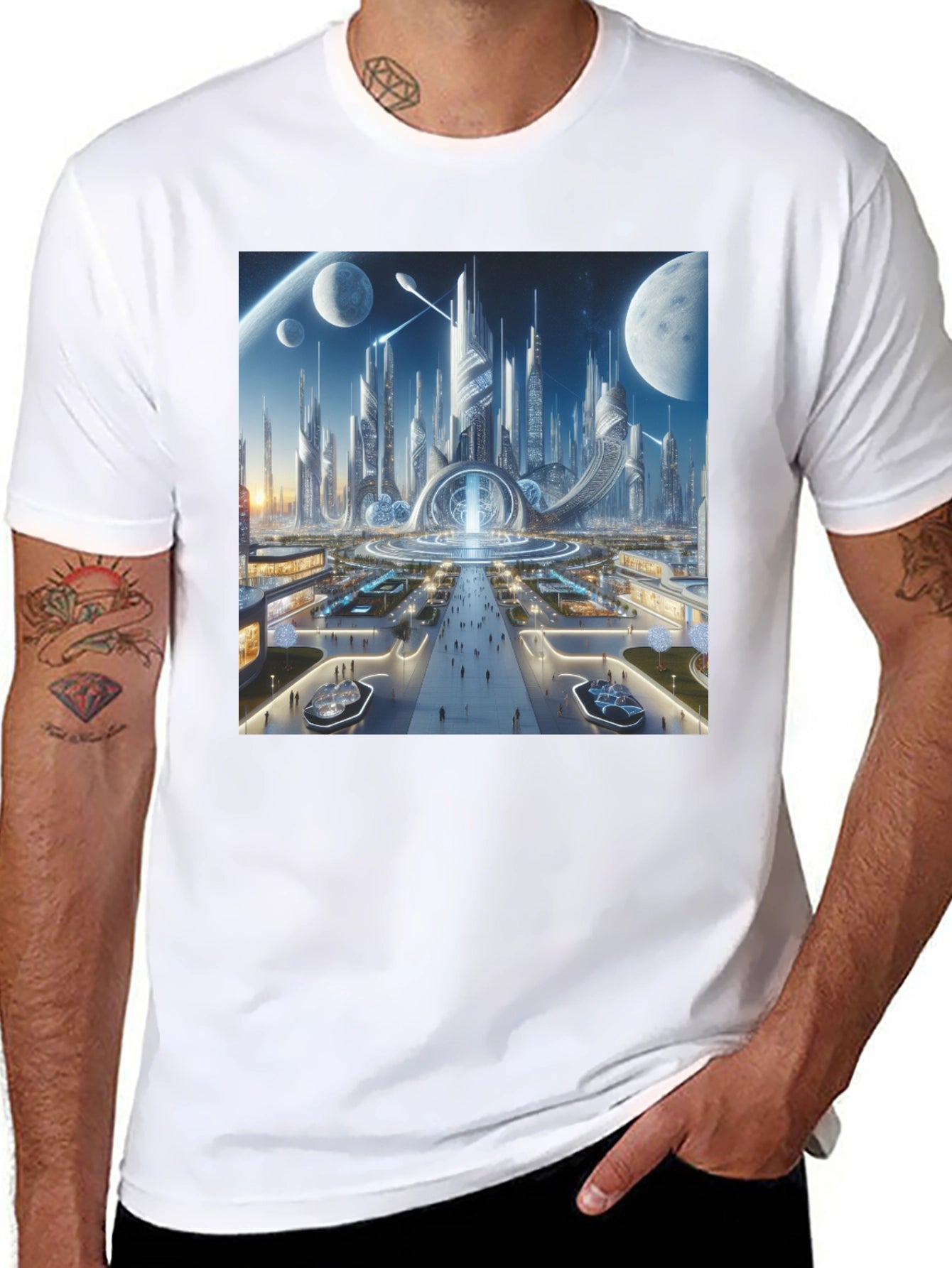 Futuristic Cityscape Graphic Tee - Sci-Fi Style