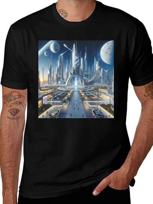 Futuristic Cityscape Graphic Tee - Sci-Fi Style